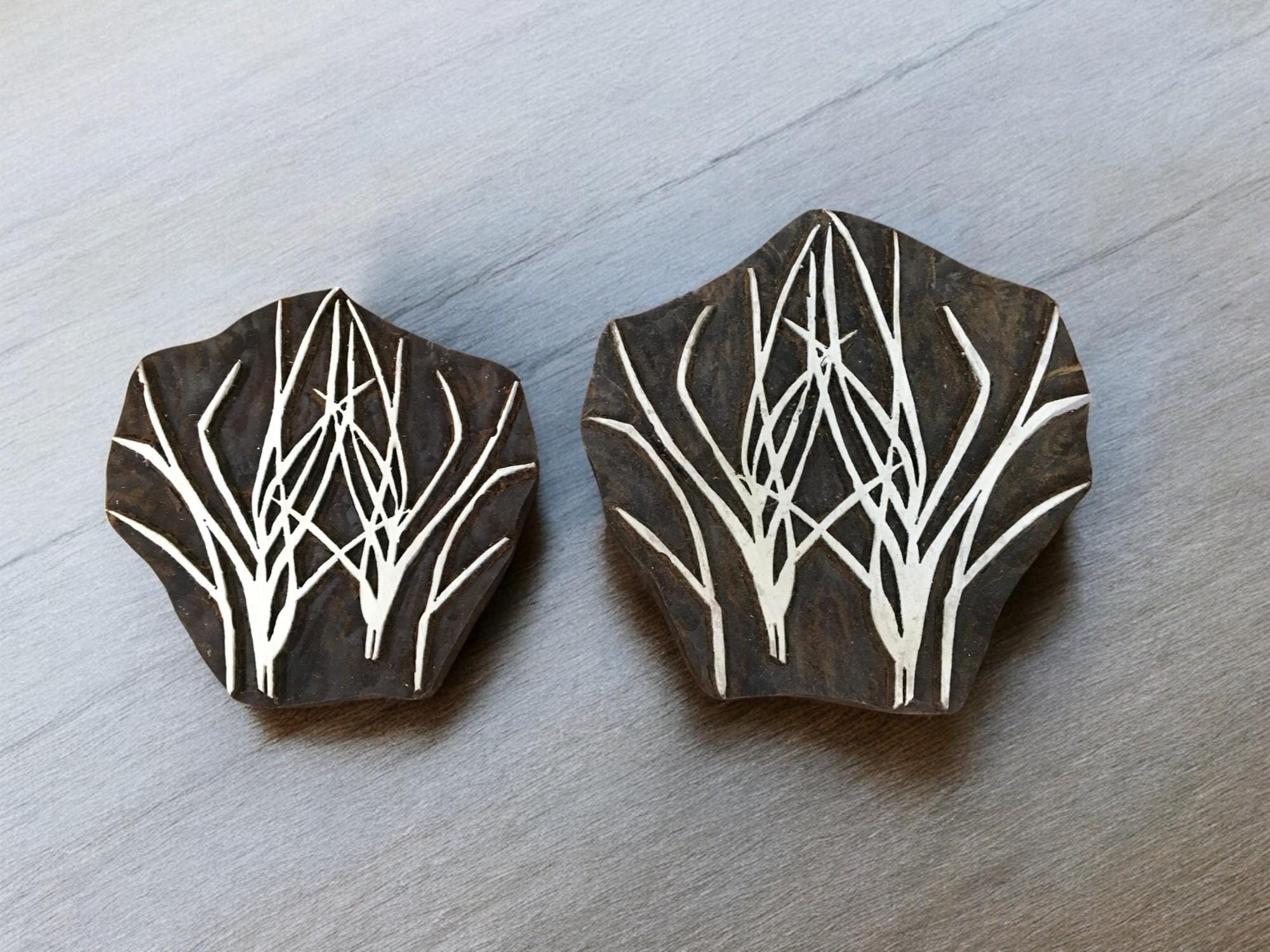 Wild Grass, hand carved Indian wood printing block; textile stamp; pottery stamp,
