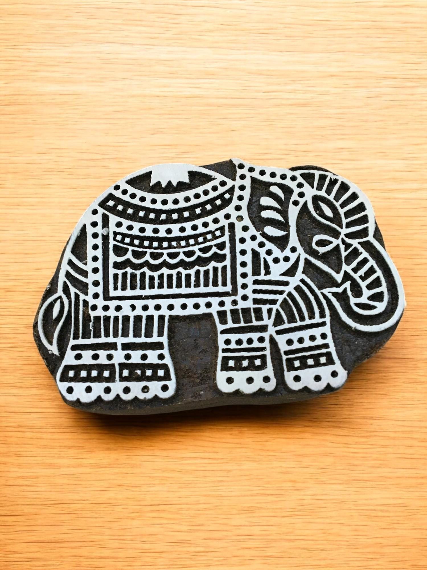Big Elephant, hand carved Indian wood printing block; textile stamp; pottery stamp,