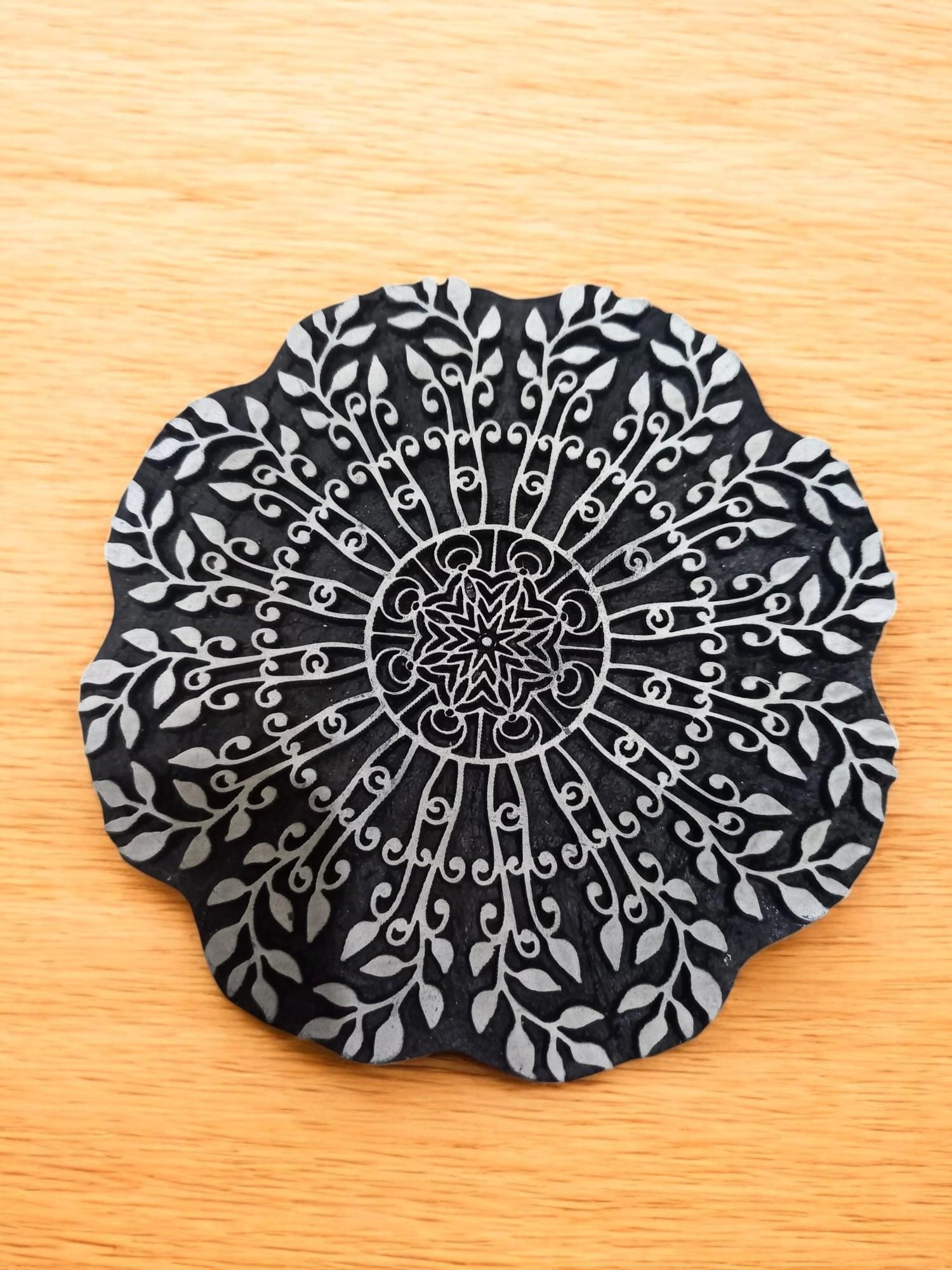 Leafy Mandala Wood Stamp Pair, Hand Carved Indian Block