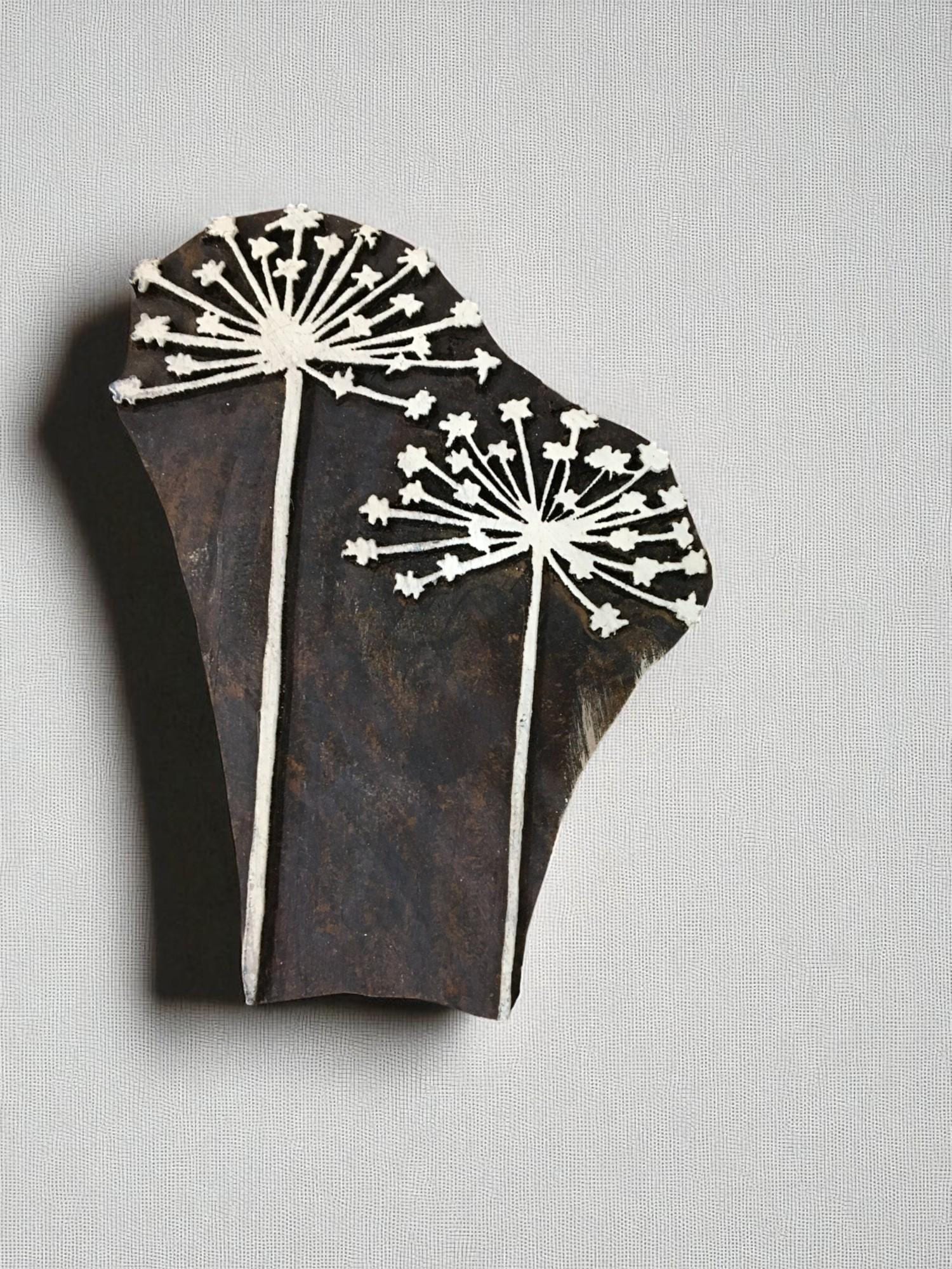 Double Seed Burst Seedhead  hand carved Indian wood printing block; textile stamp; pottery stamp,