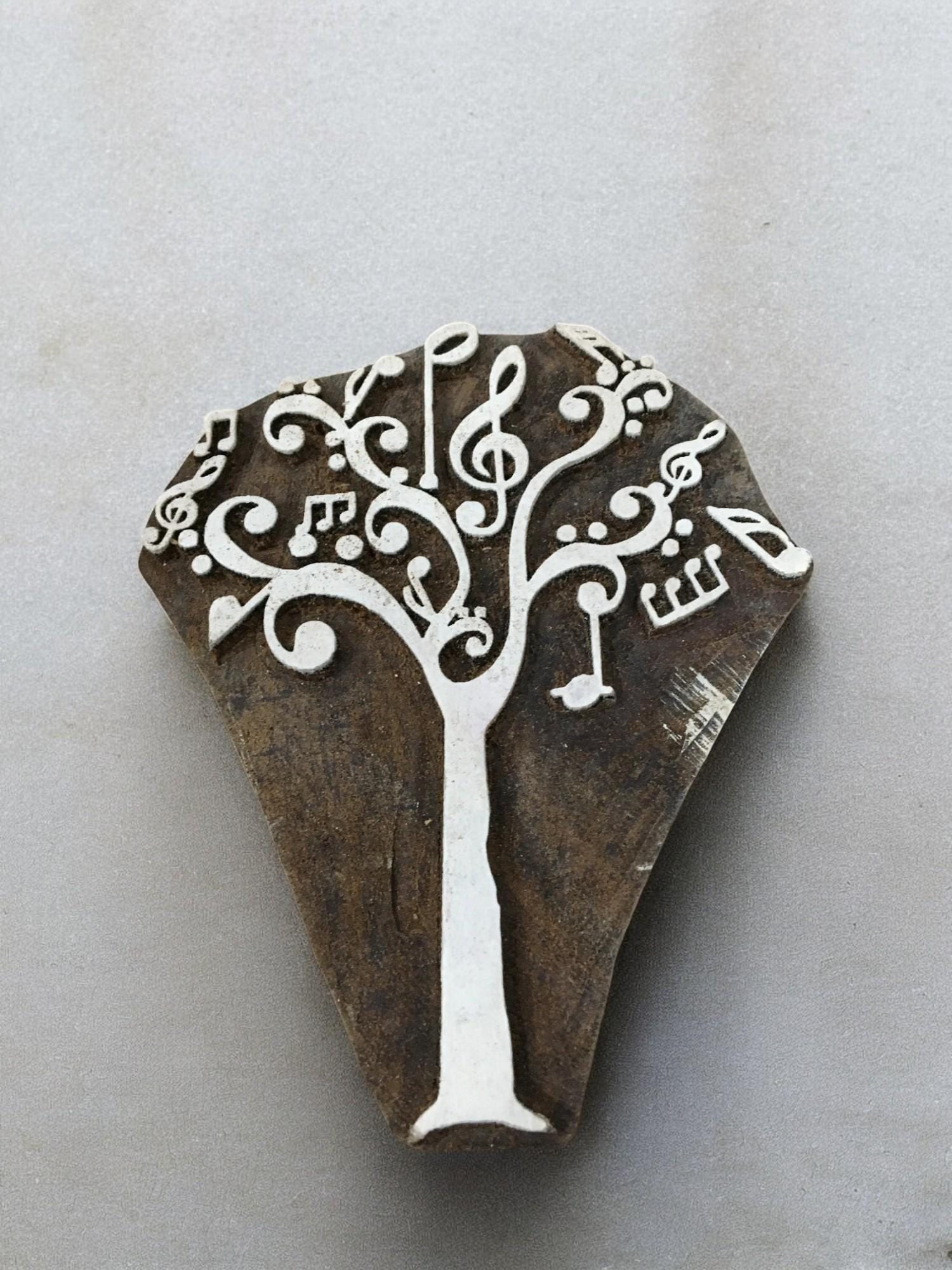 Singing Tree,  hand carved Indian wood printing block; textile stamp; pottery stamp,