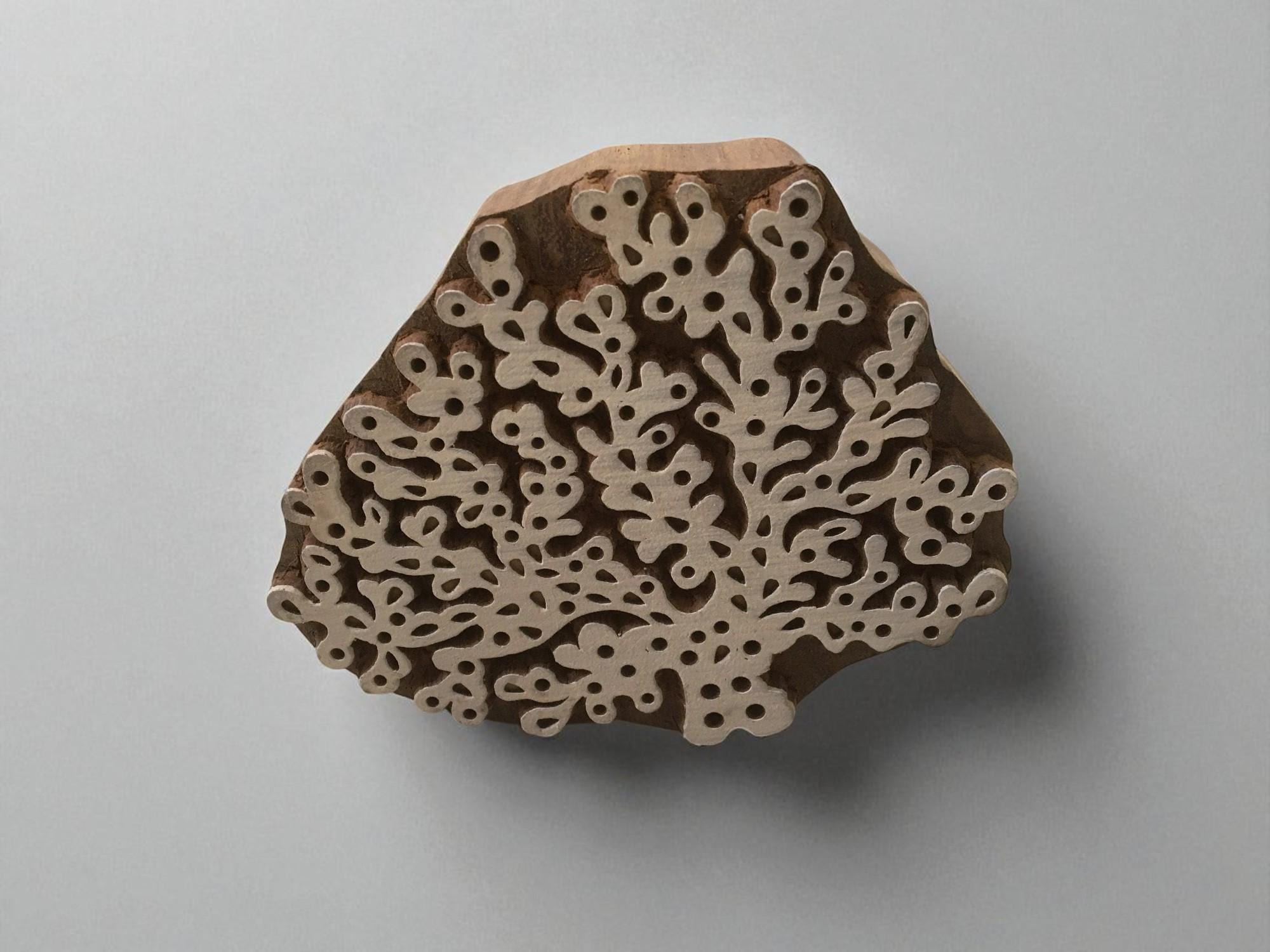Hand Carved Seaweed Wood Stamp, Indian Print Block