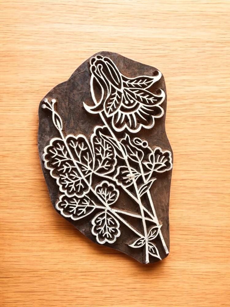 Floral Teak Wood Printing Block, DIY Henna Fabric Textile Stamp