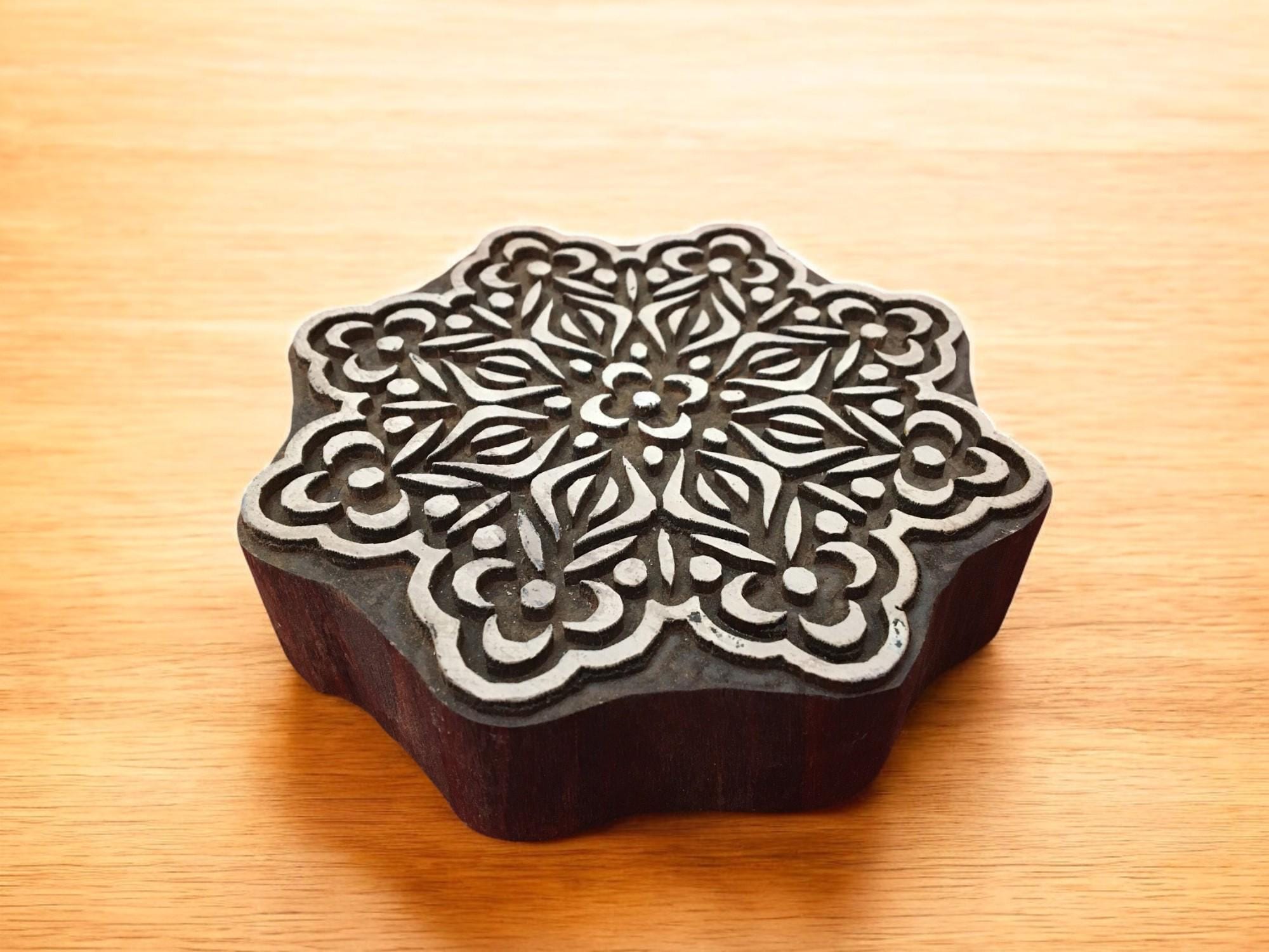 Floral Mandala Wood Stamp, Indian Textile Block
