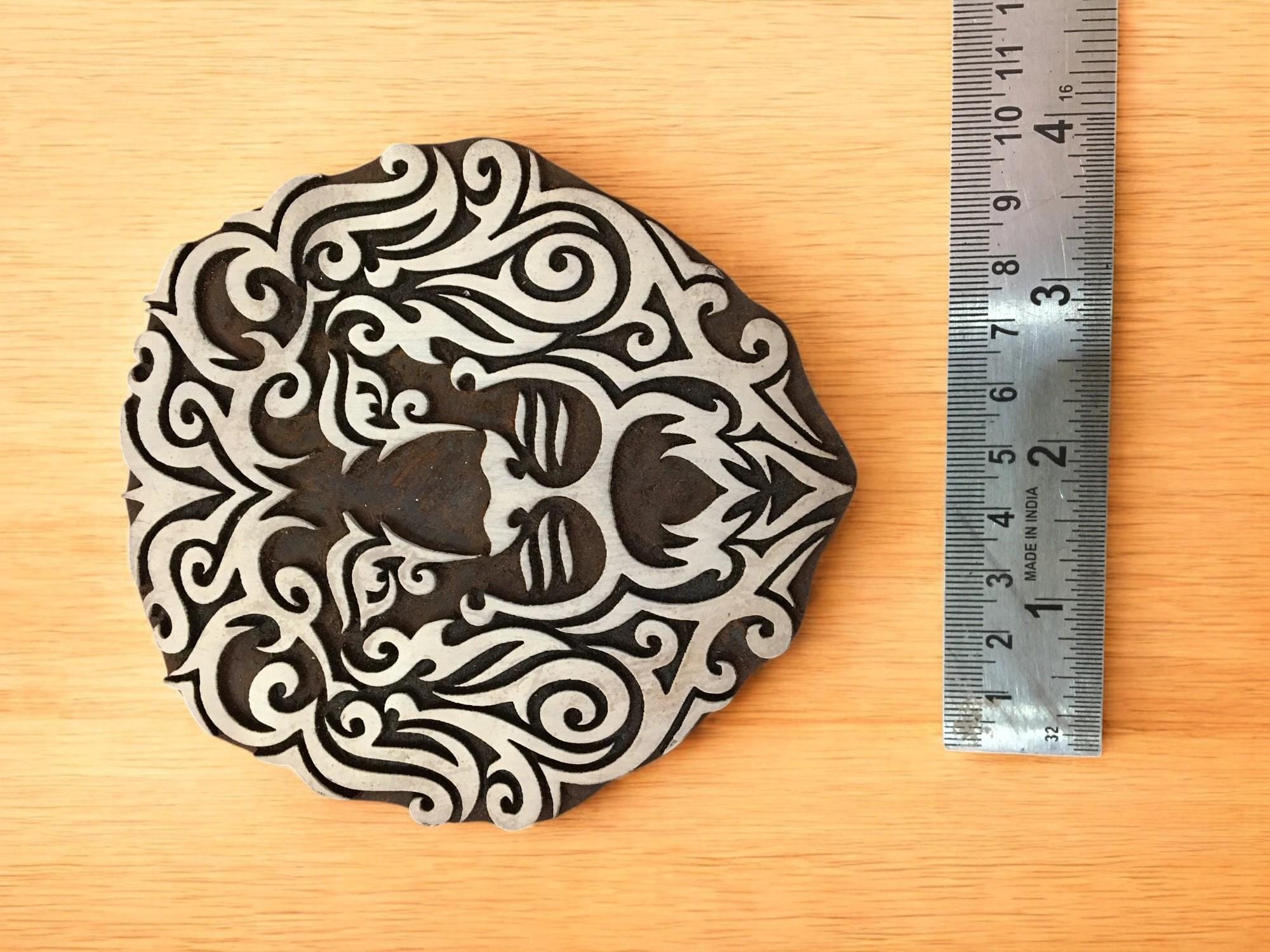 Lion Head Wood Block Stamp, Hand Carved Textile Printing