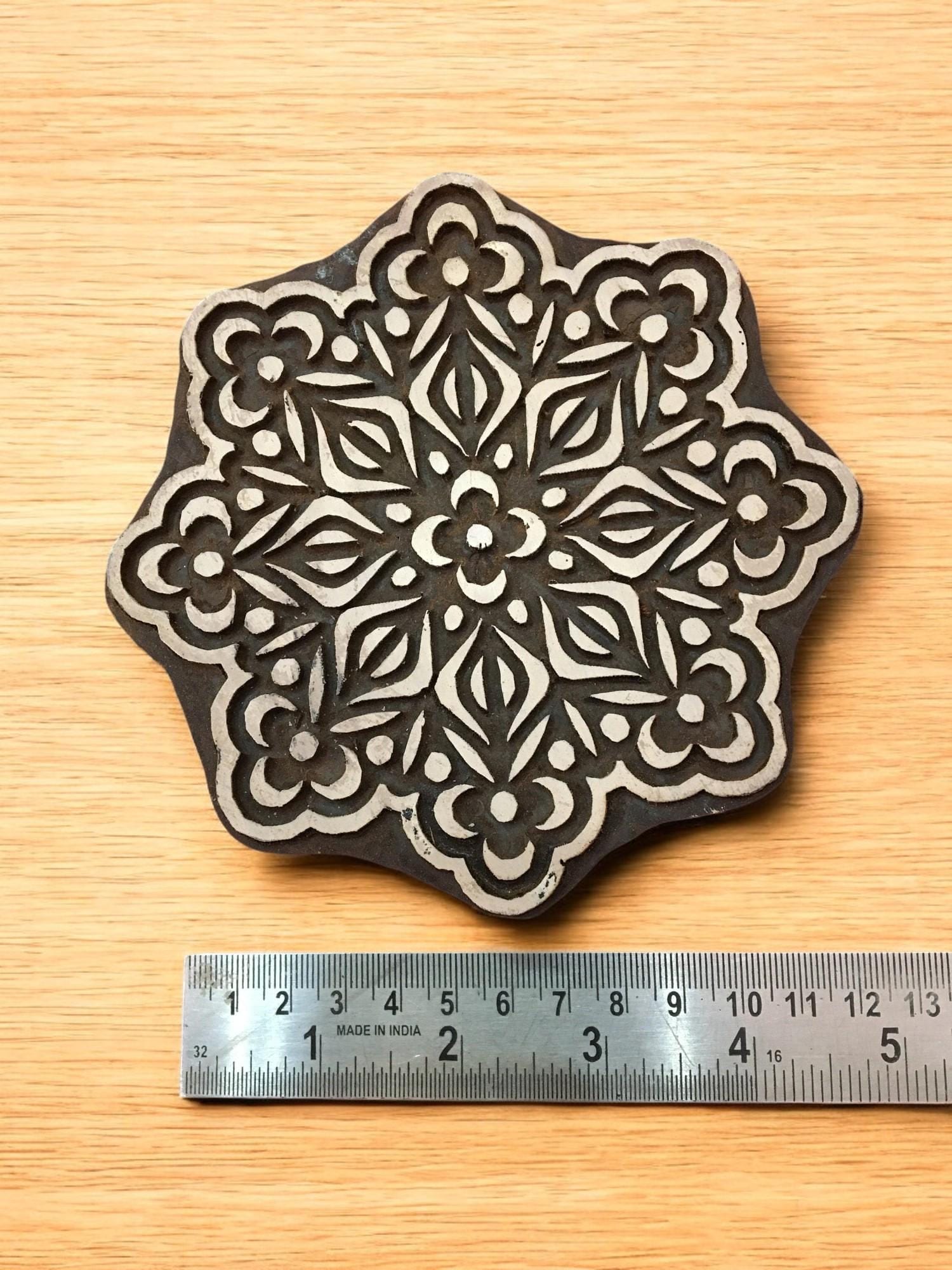 Floral Mandala Wood Stamp, Indian Textile Block