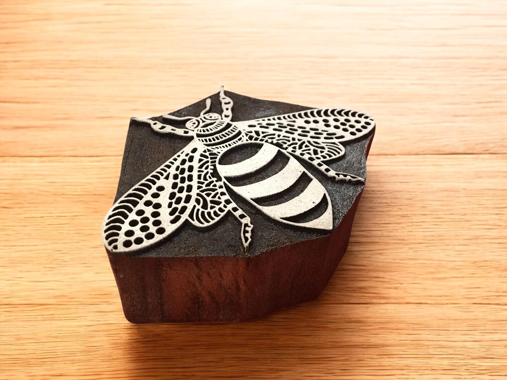 Hand Carved Bee Woodblock Stamp, Indian Textile Pottery Printing
