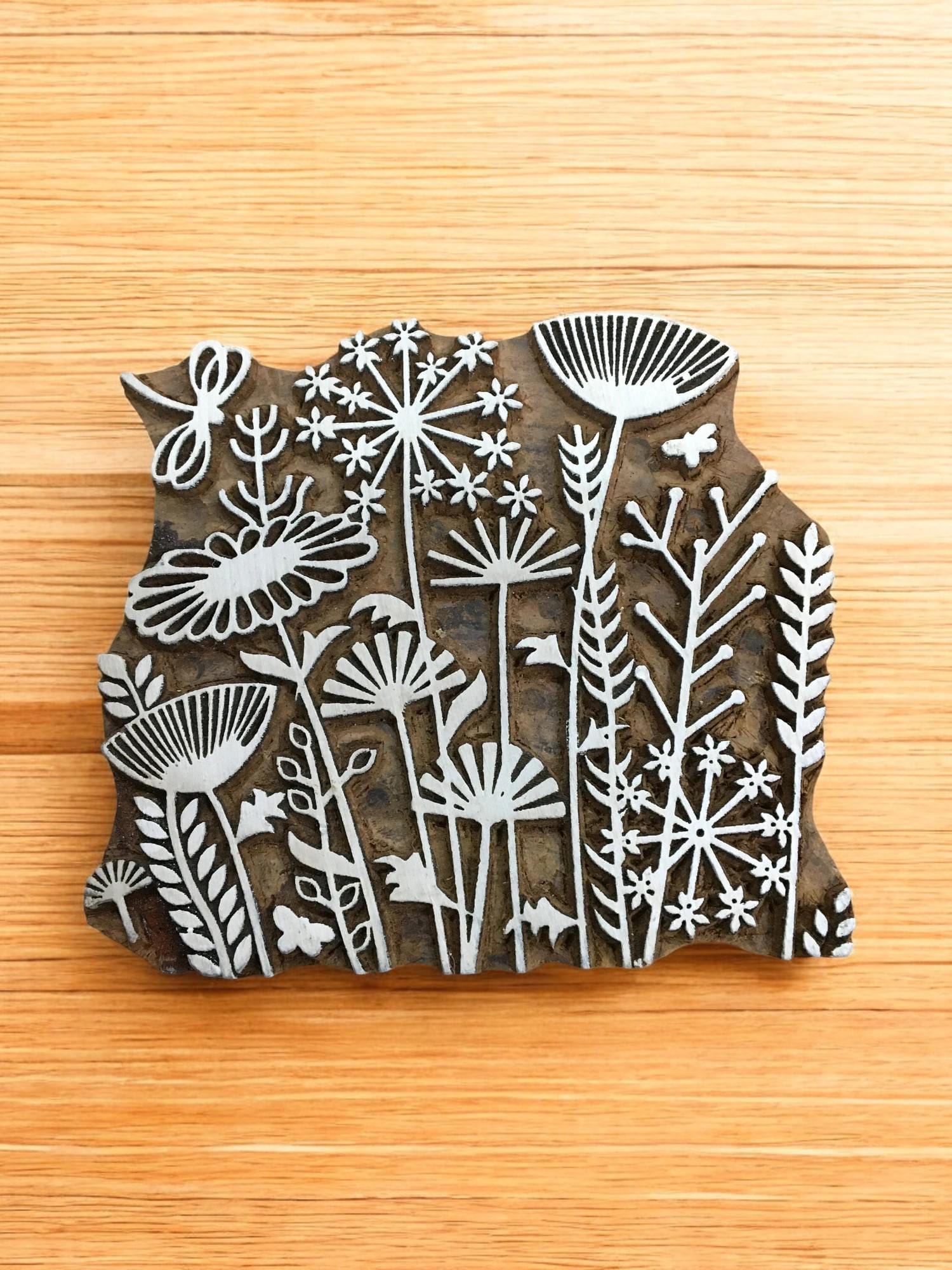 Indian Wood Printing Block: Meadow Floral Design