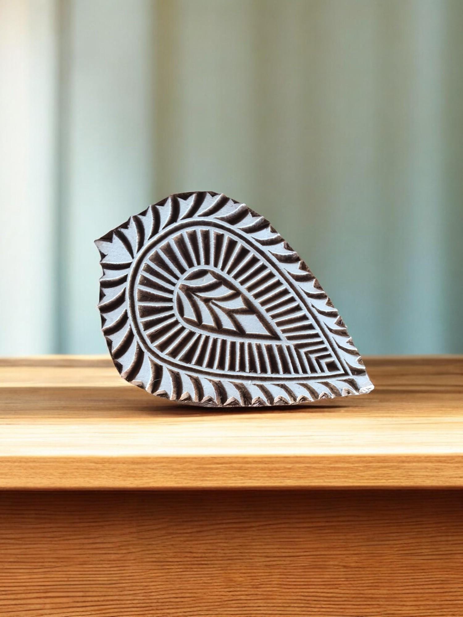 Hand Carved Indian Wood Leaf Printing Block, Textile & Pottery Stamp