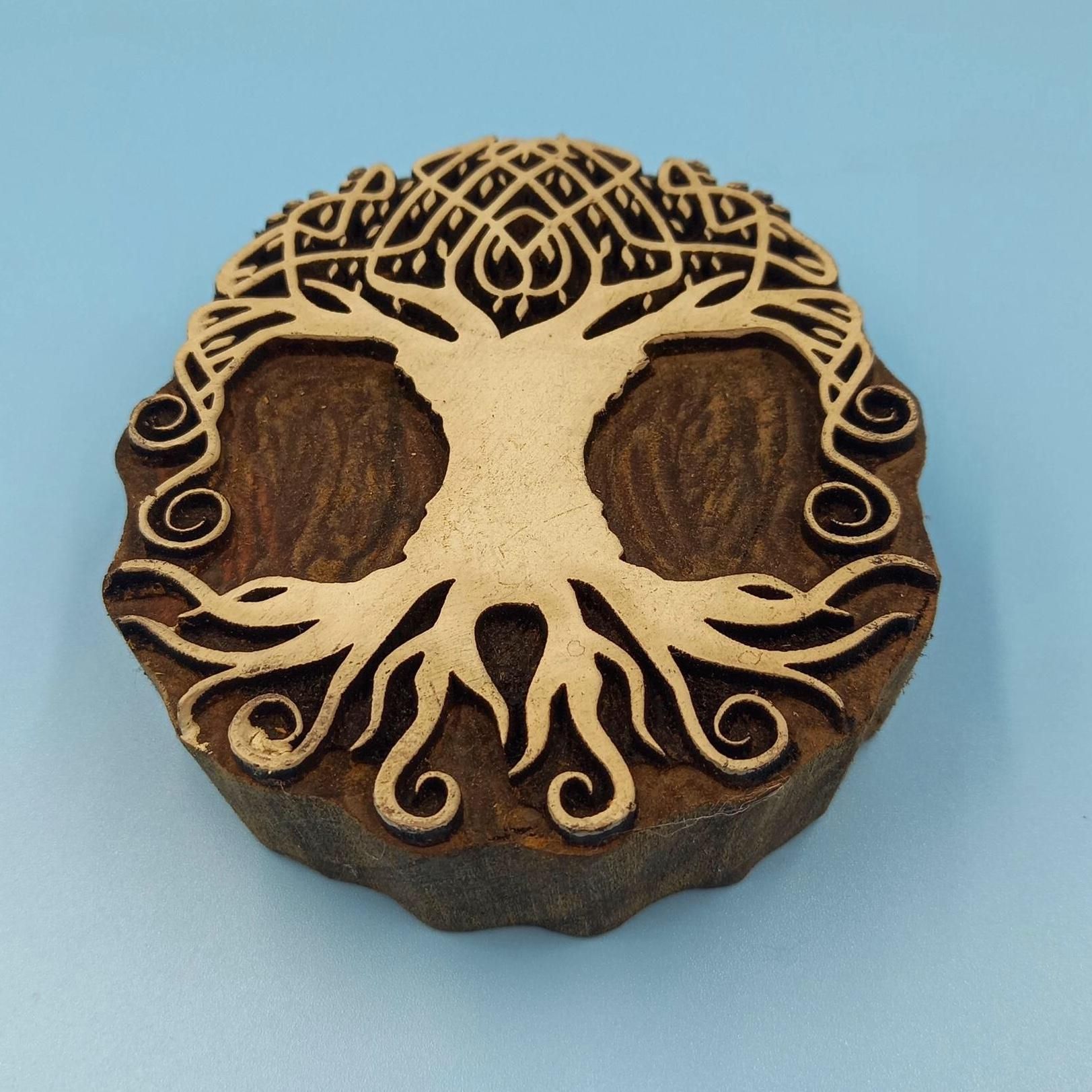 Celtic Tree mandala Wooden Printing Block Pottery Stamp, Batik Tjaps, Blaudruck stempel