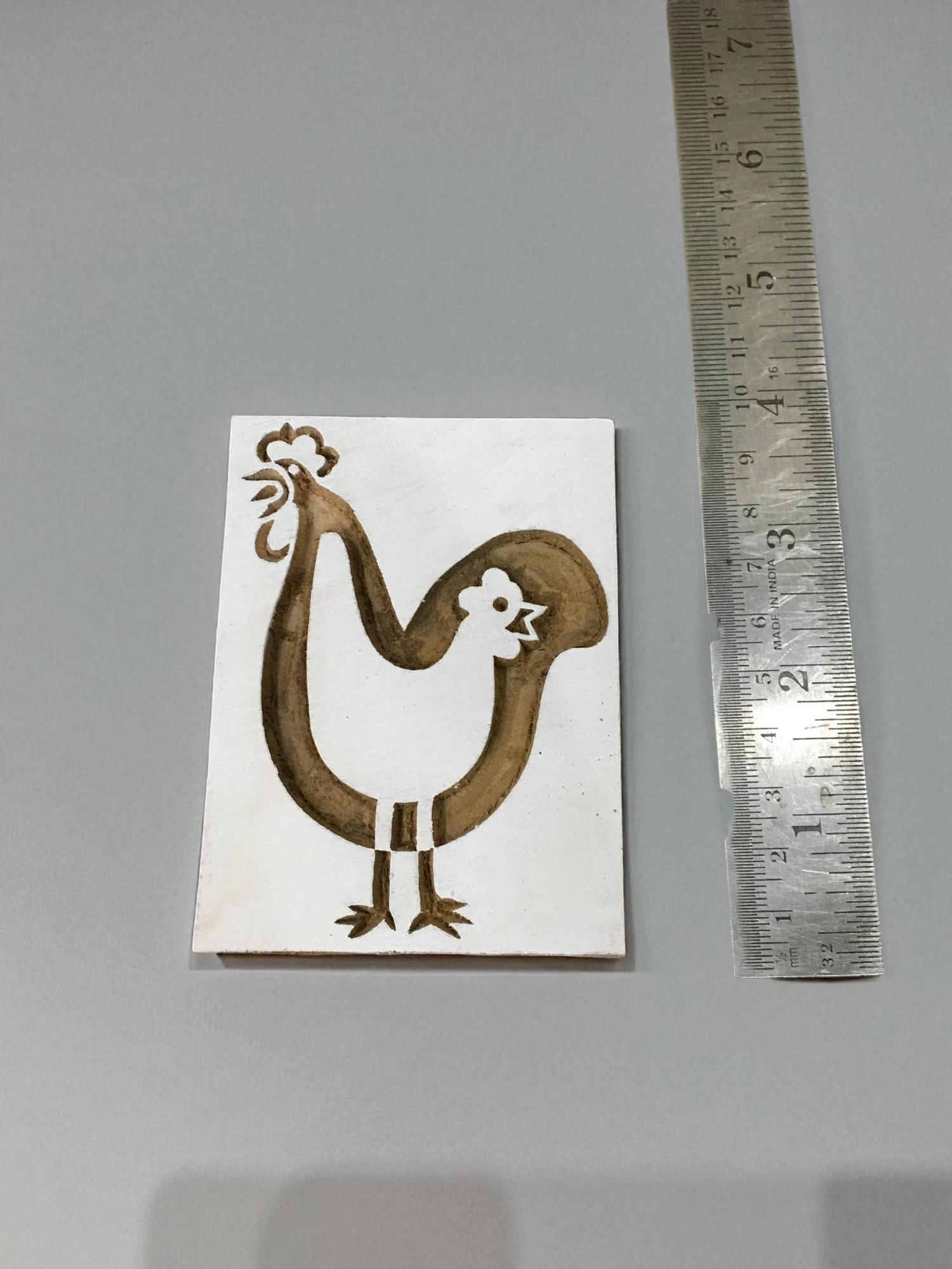Hand Carved Hen Wood Printing Block, Indian Textile Stamp