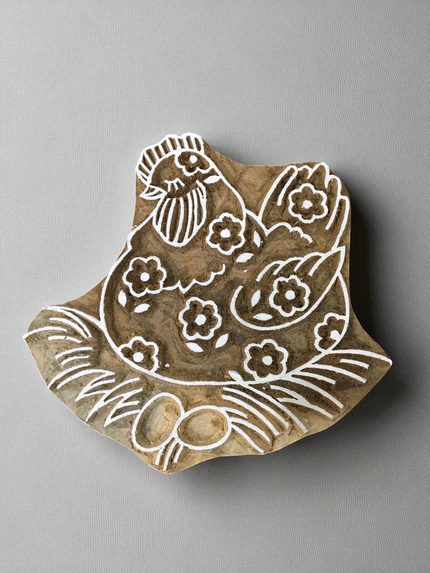 Family Of Hen  hand carved Indian wood printing block; textile stamp; pottery stamp,