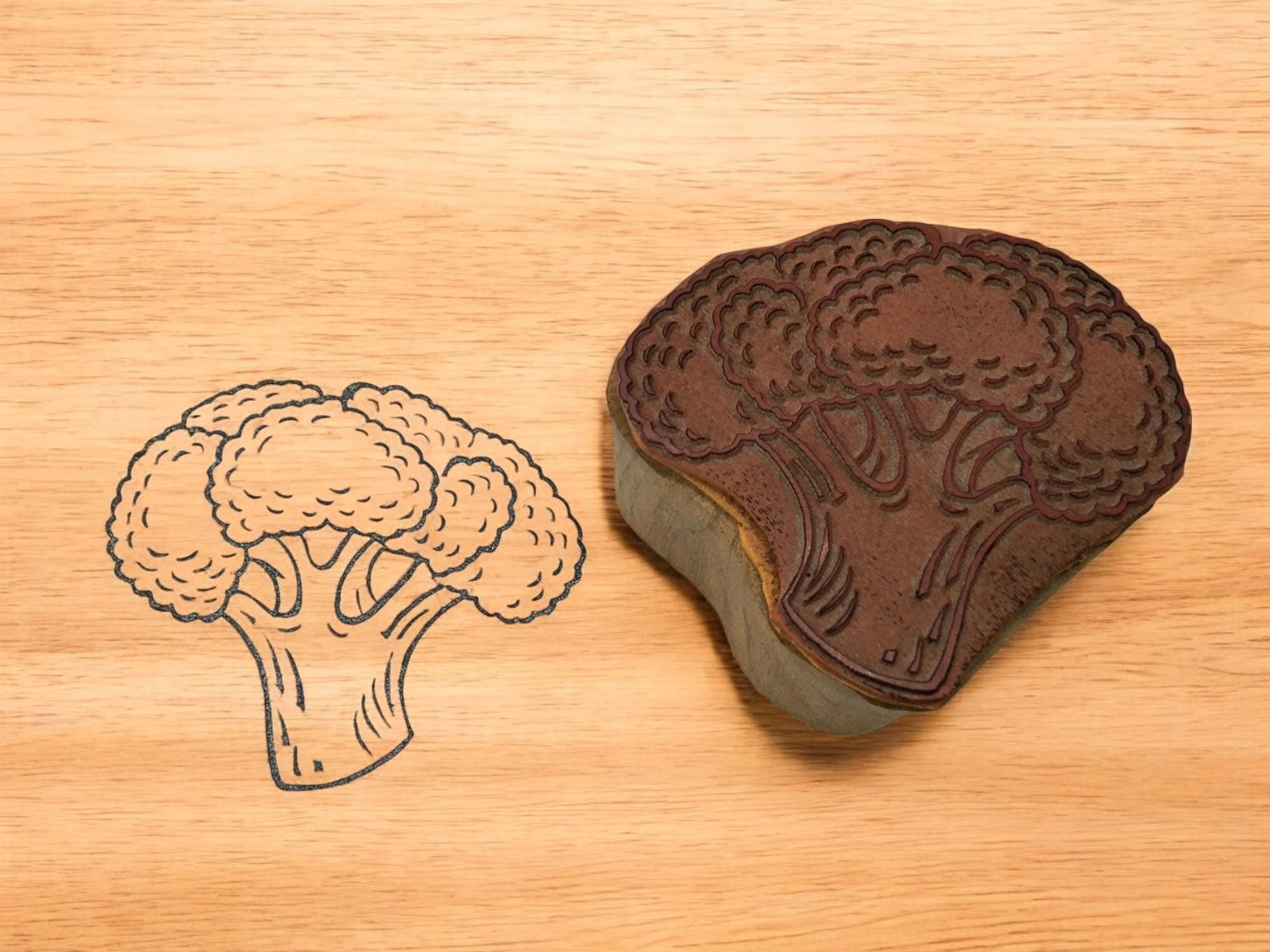 Hand Carved Broccoli Stamp, Indian Wood Block Print (7.5cm)
