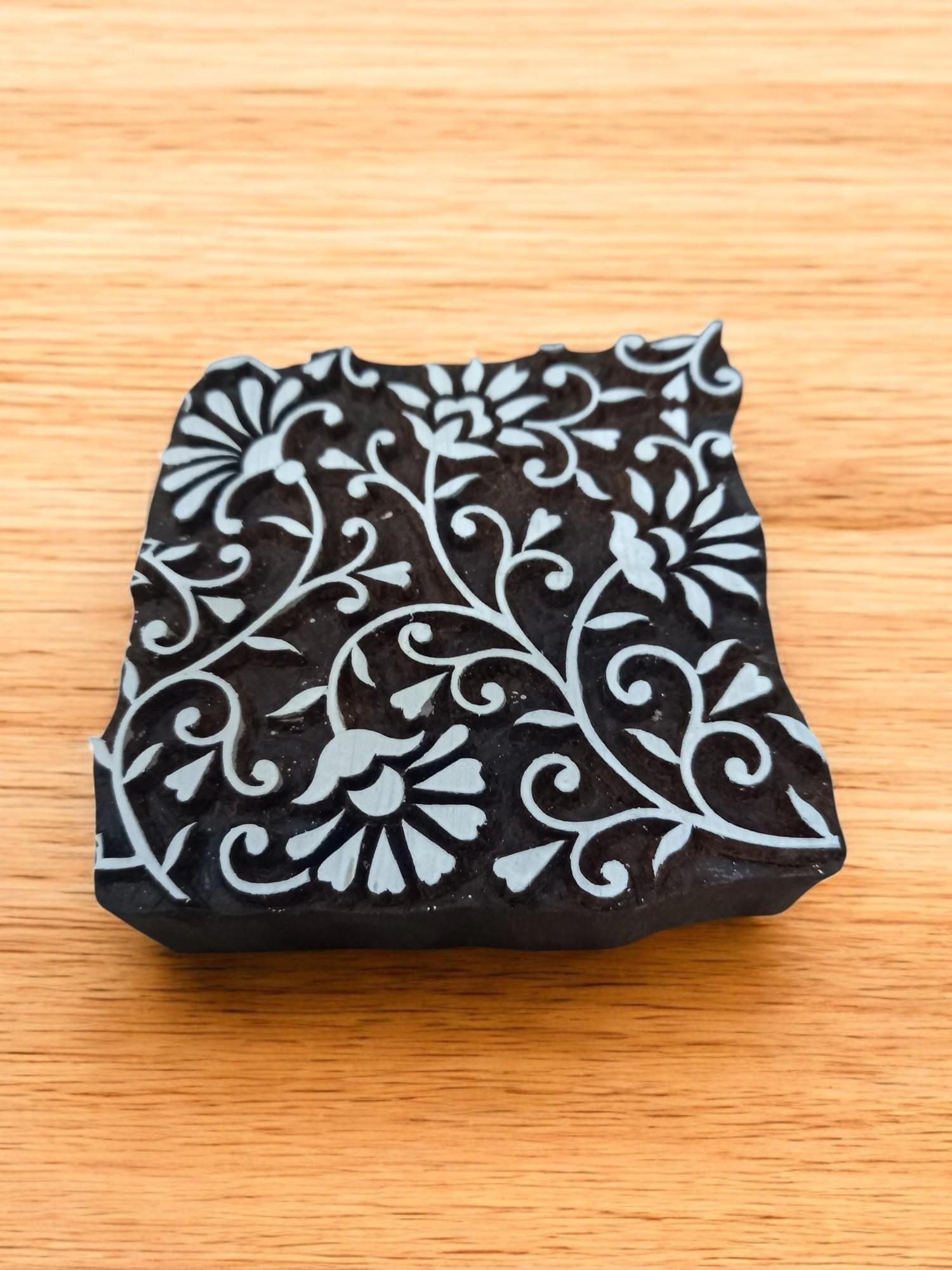 Floral Indian Wooden Printing Block, Ceramic & Batik Stamp
