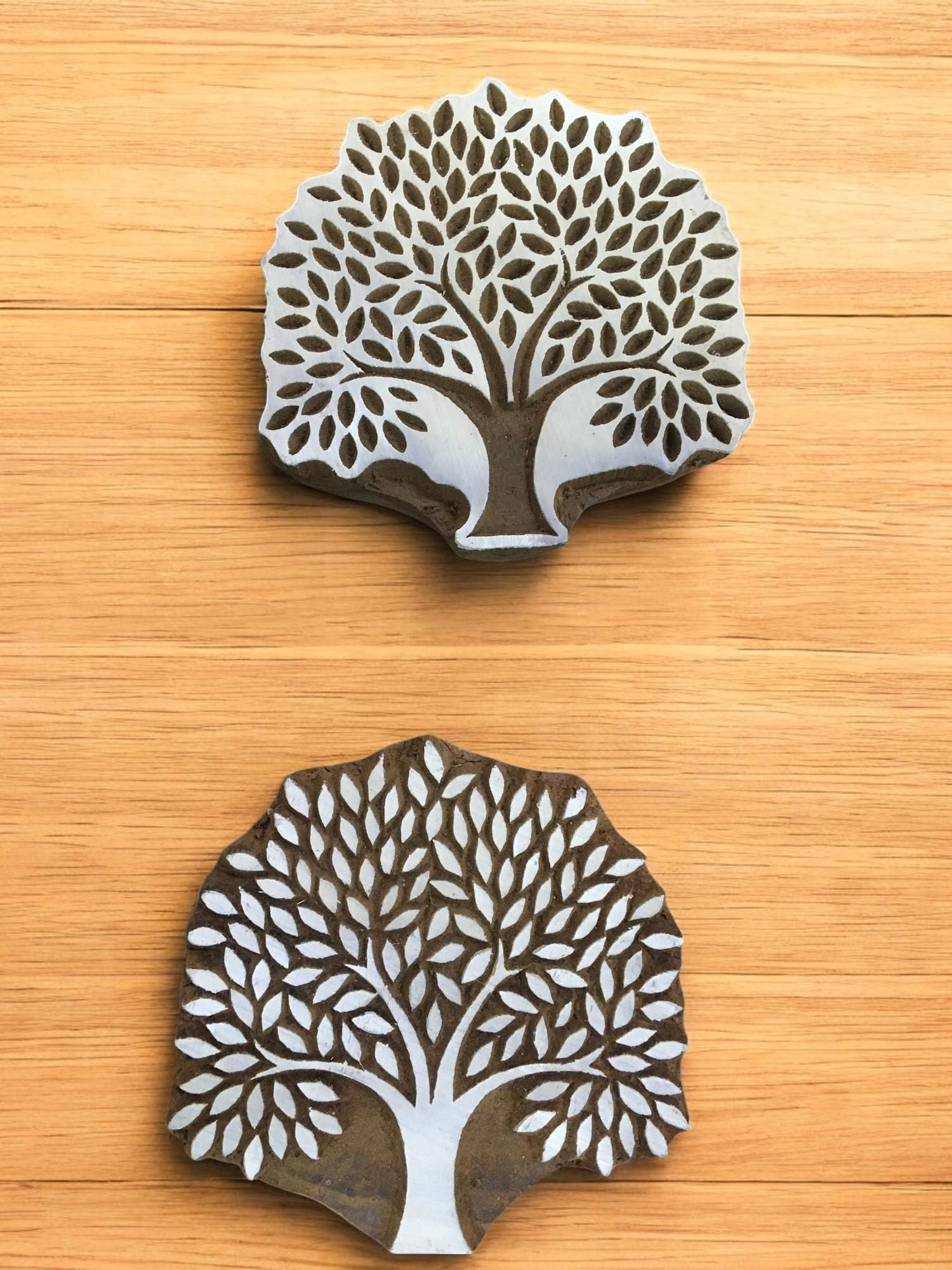 Hand Carved Indian Wood Printing Block – Spring Tree Design