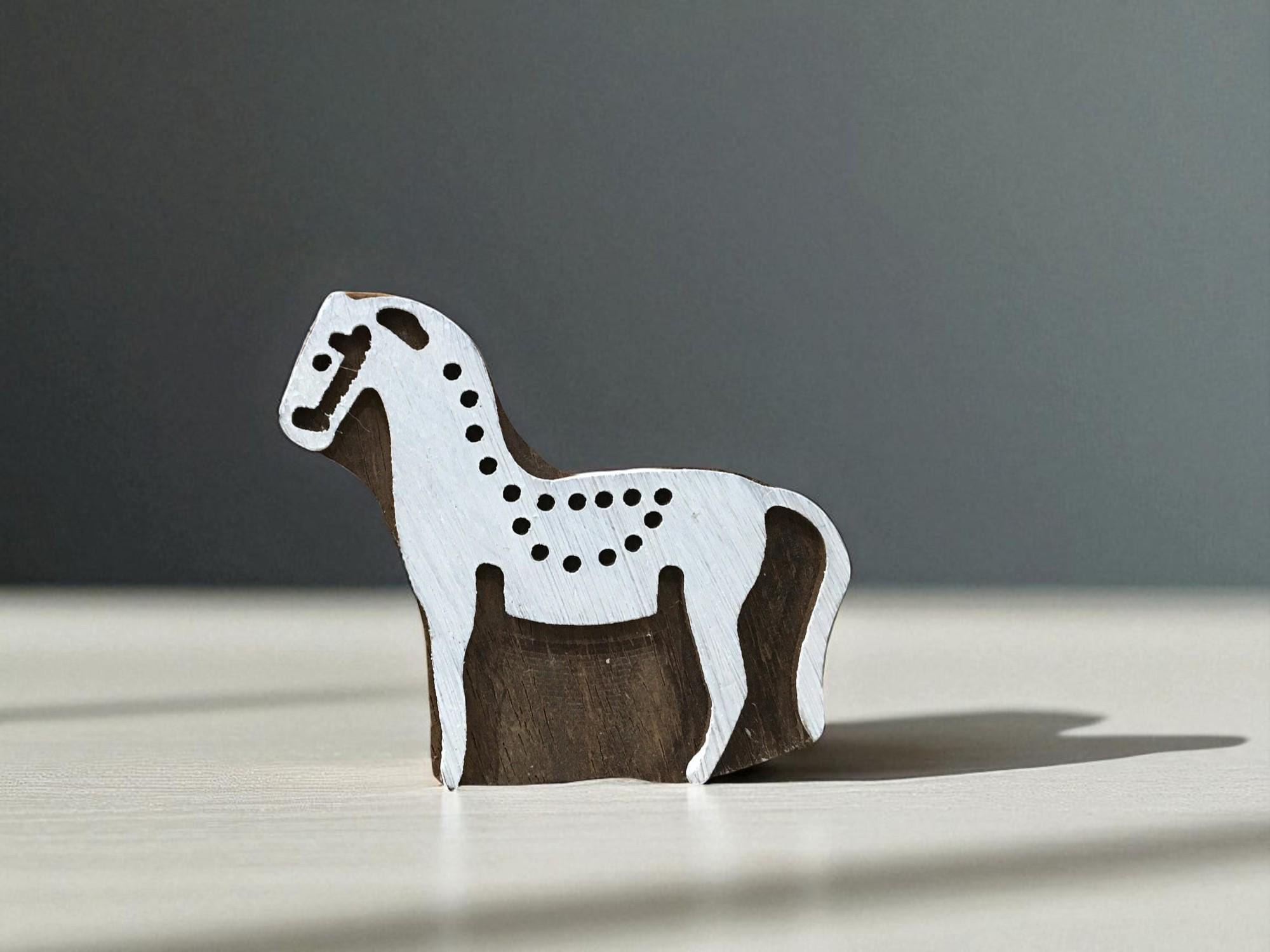 Hand Carved Indian Wood Horse Stamp: Textile Pottery Block