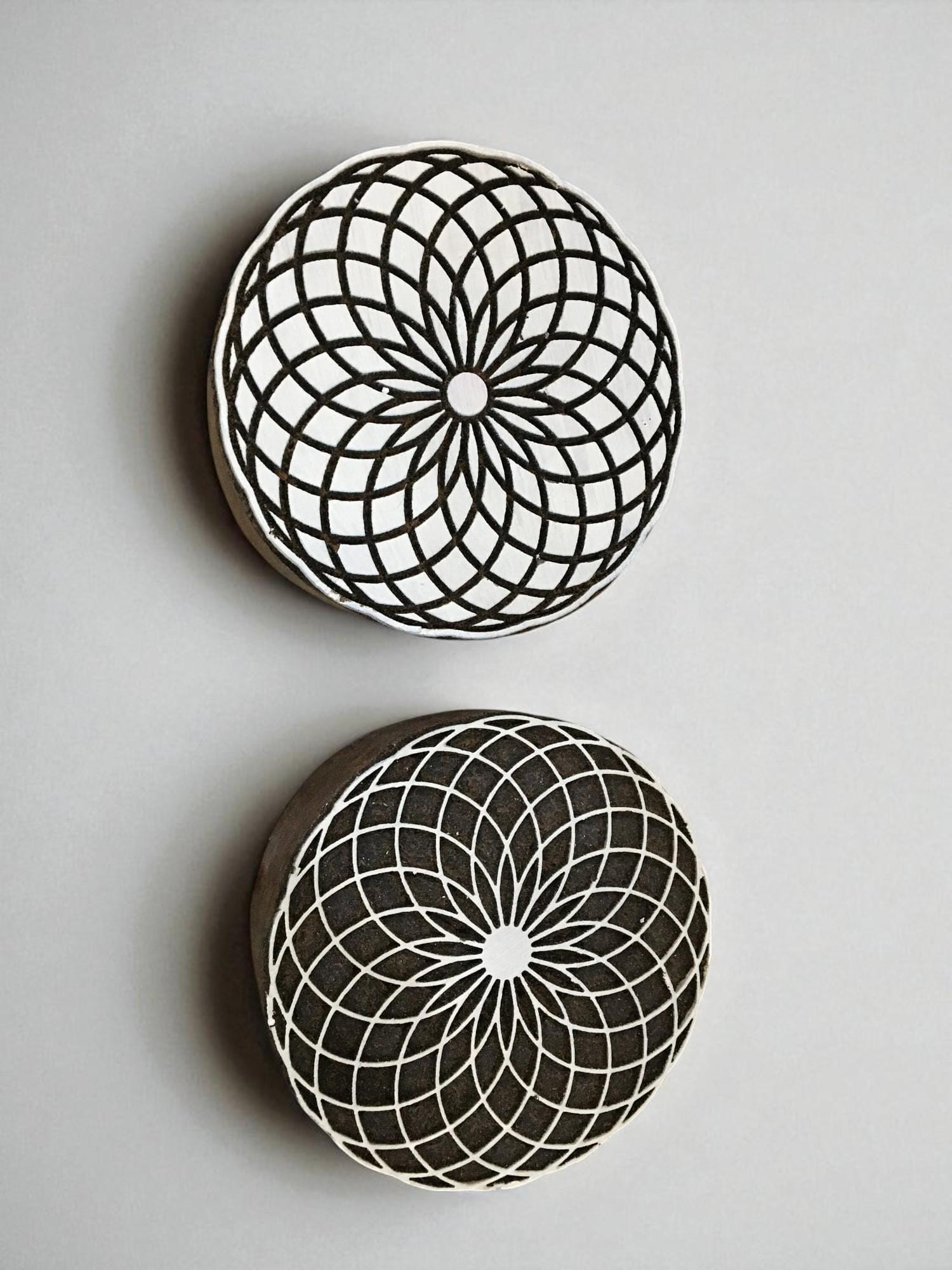 Mandala Positive & Negative,  hand carved Indian wood printing block; textile stamp; pottery stamp,