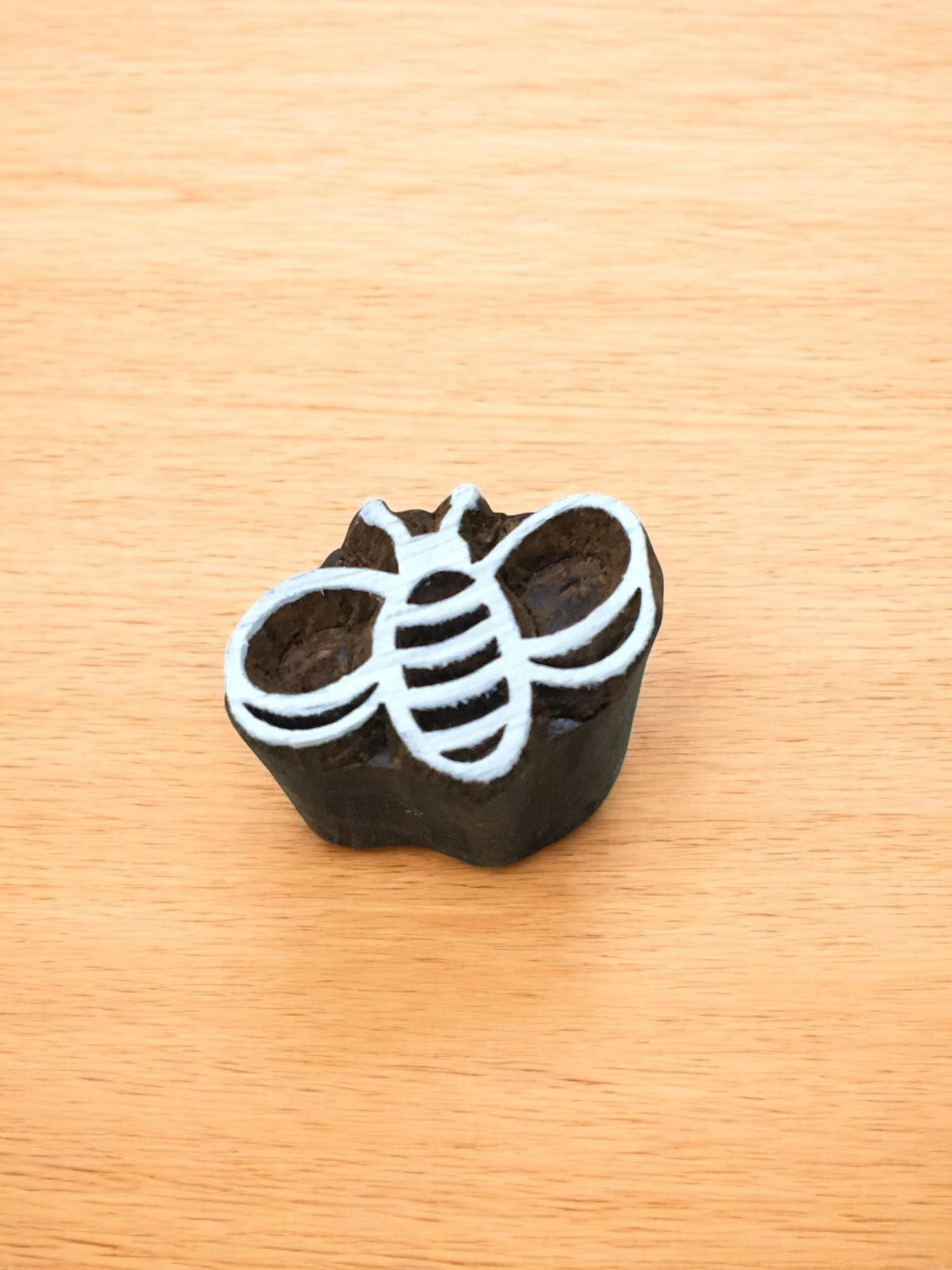 Mini Bee, hand carved Indian wood printing block; textile stamp; pottery stamp,
