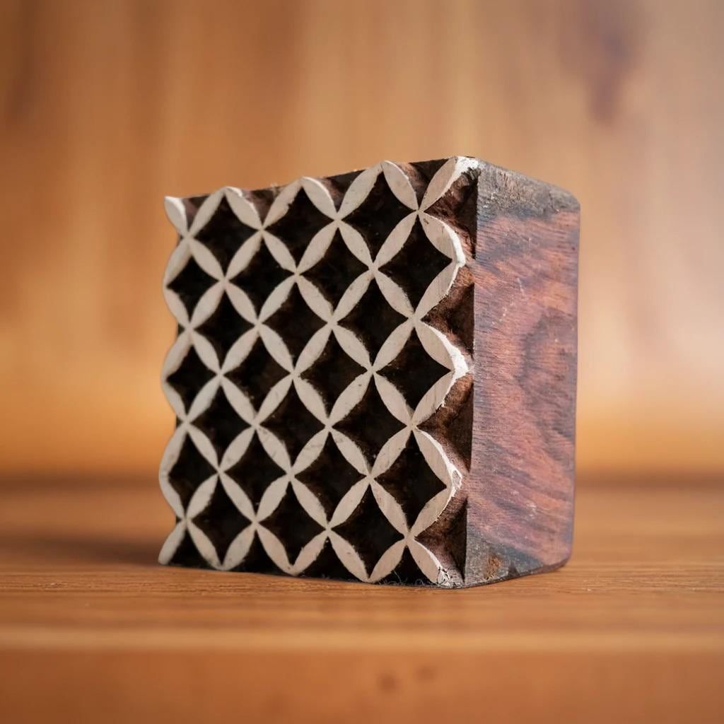 Overlapping Circles Pottery Stamp, Hand Carved Indian Wood Block