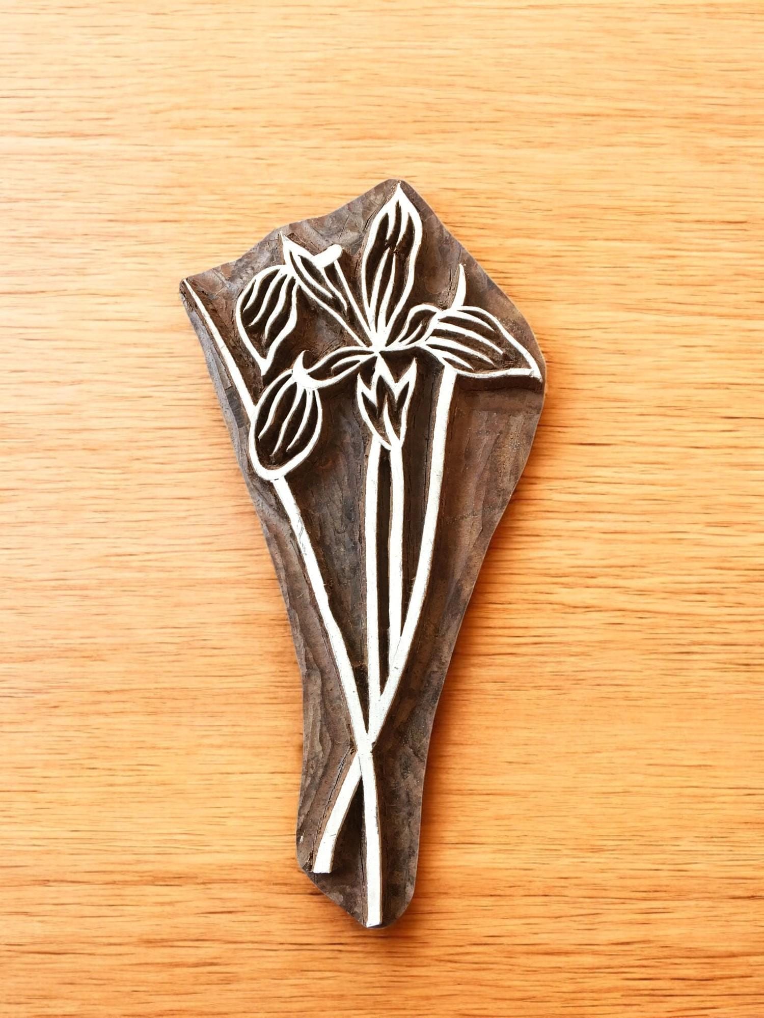Floral Teak Wood Stamp, Hand Carved Indian Print Block