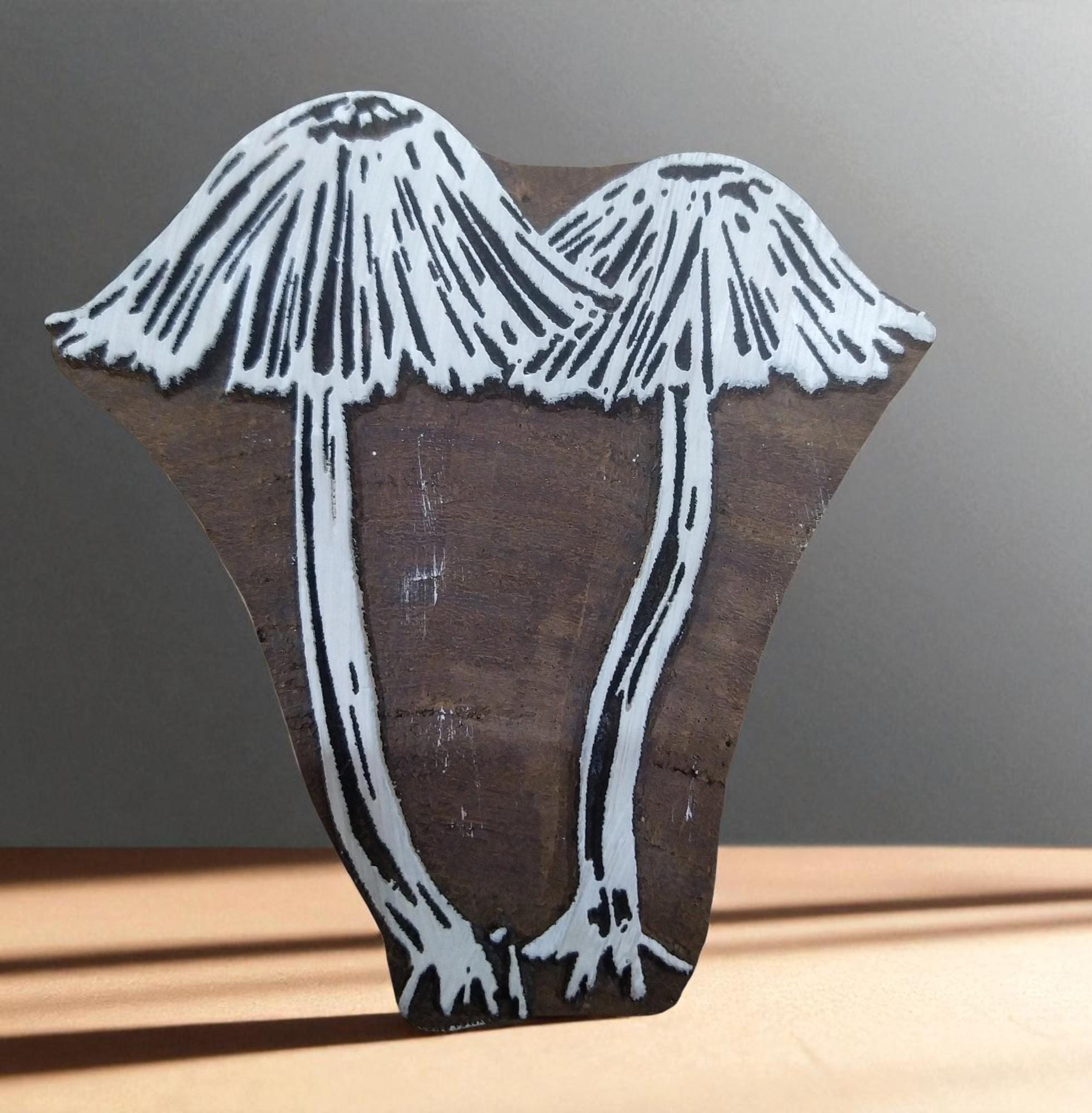 Mushroom Pottery Stamp, Hand Carved Indian Wood Block