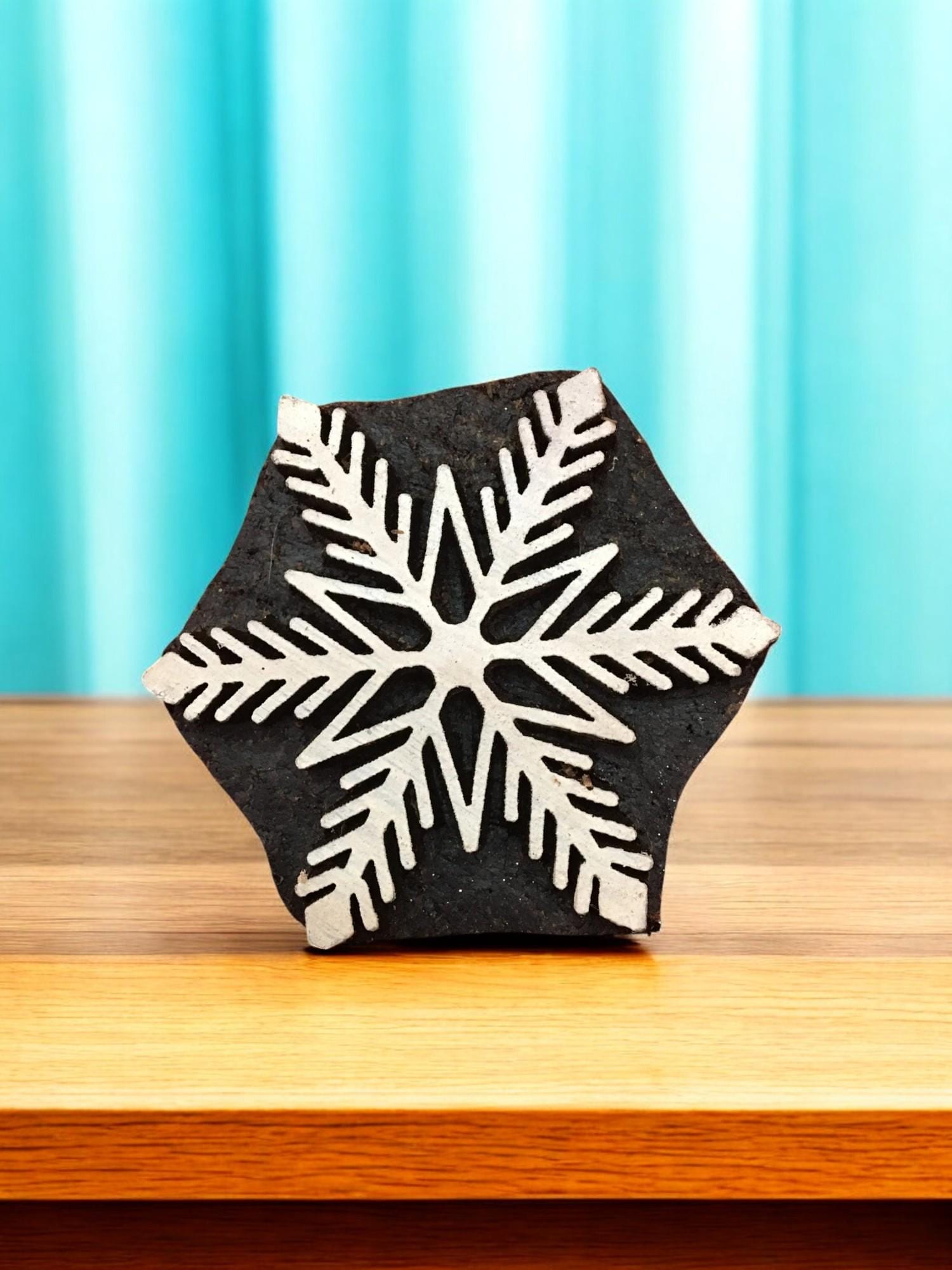Hand Carved Snowflake Wood Block Stamp Set, Textile Printing, 6.2cm, 10pc