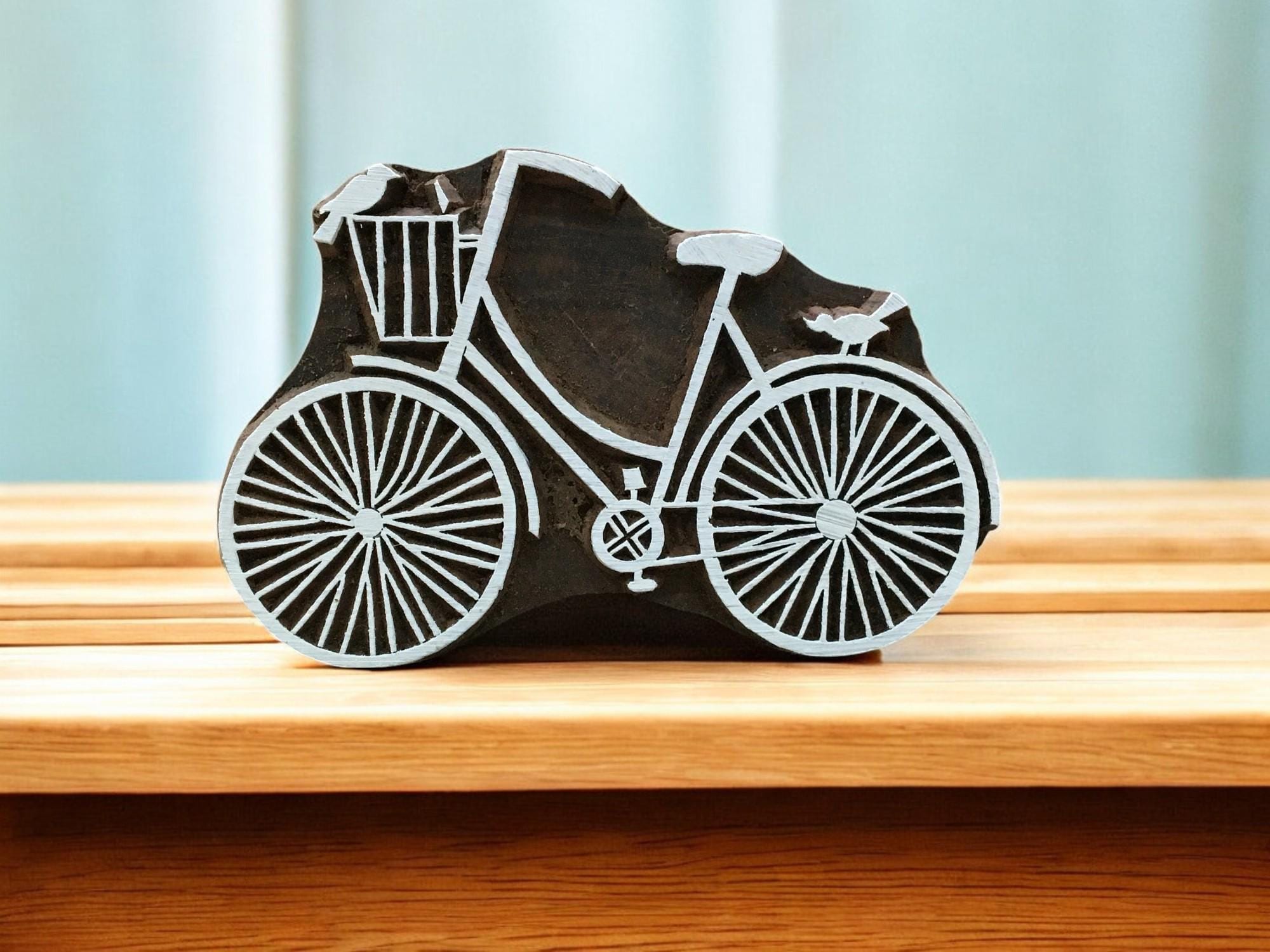 Indian Wooden Printing Block: Bicycle Design, Pottery Stamp
