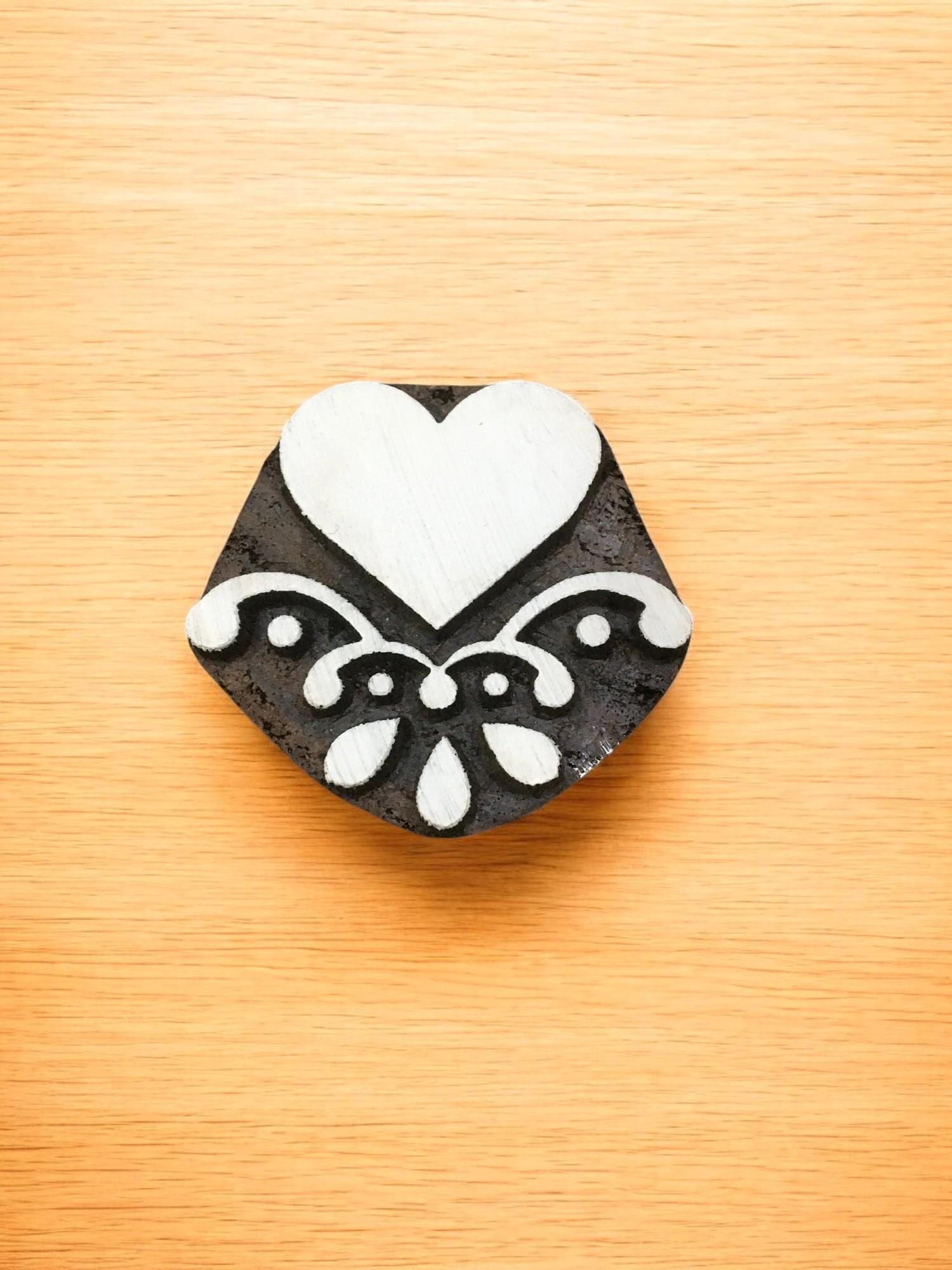 Indian Wooden Printing Block - Small Heart Motif, hand carved Indian wood printing block; textile stamp; pottery stamp,