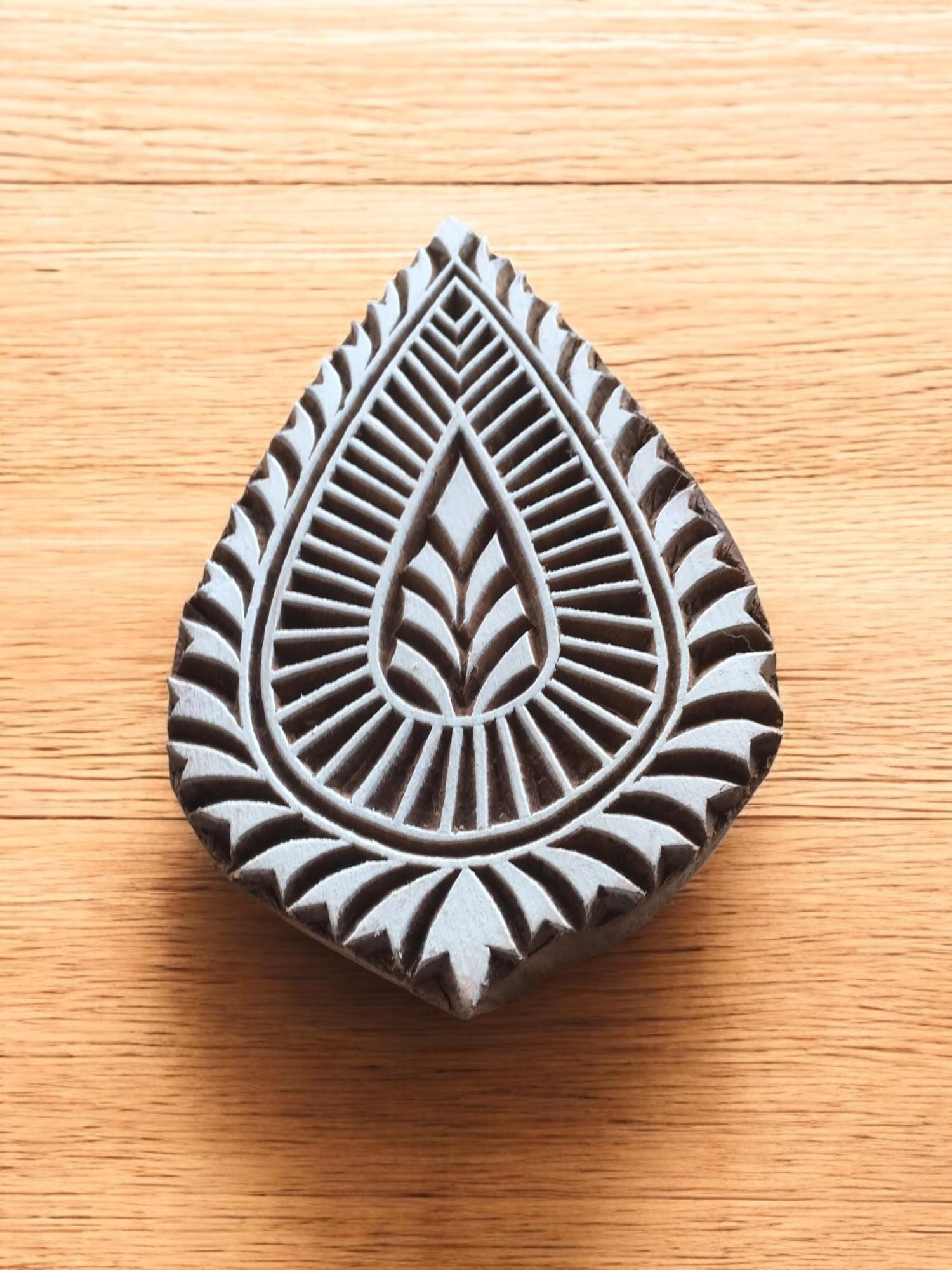 Hand Carved Indian Wood Leaf Printing Block, Textile & Pottery Stamp