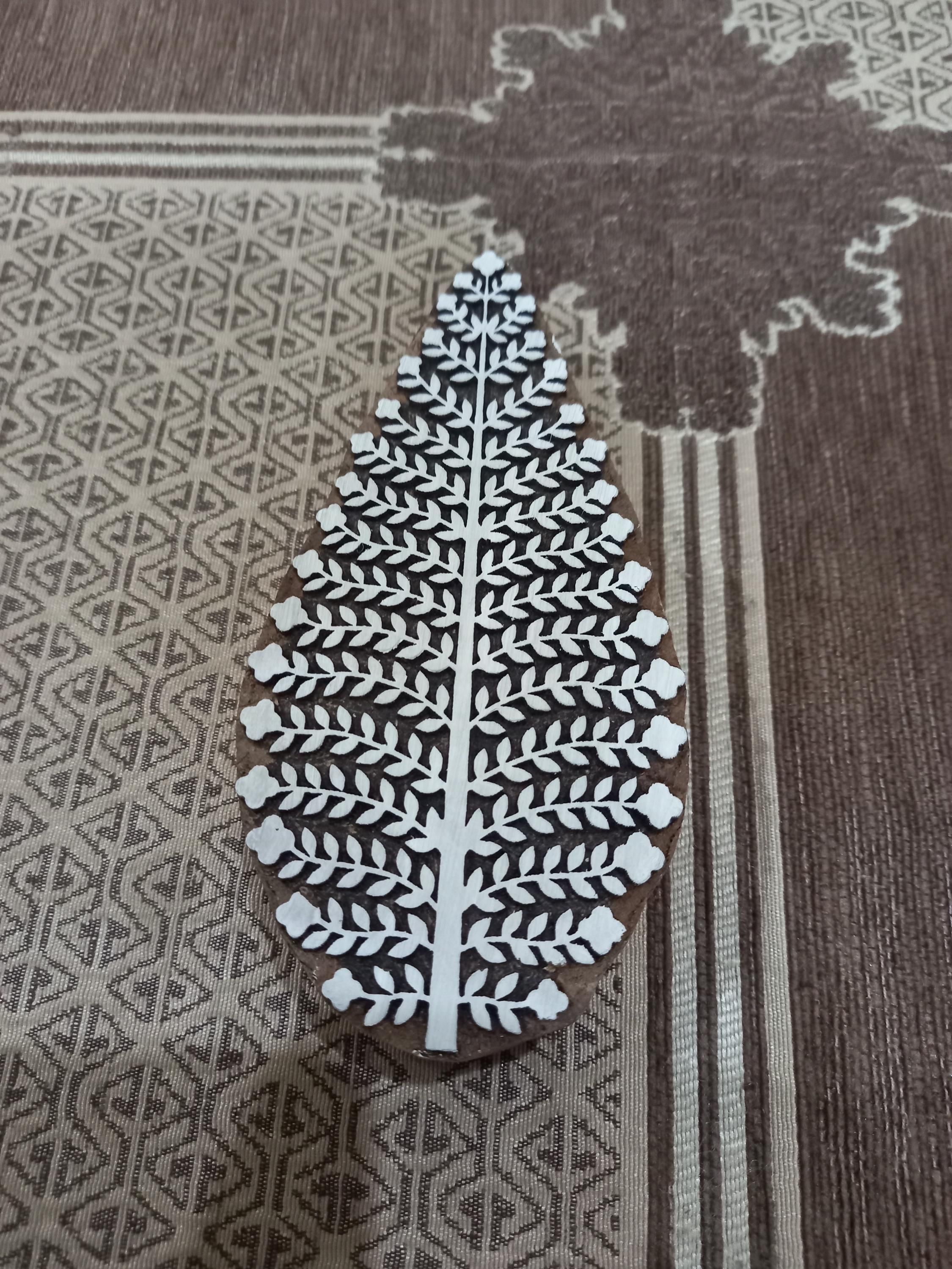 Floral Wooden Printing Block, Indian Pottery Stamp (15.5cm X 7.5cm)