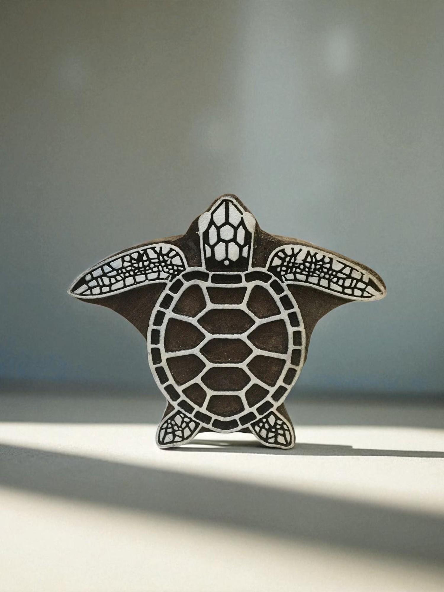 Hand Carved Turtle Stamp, Indian Rosewood Printing Block