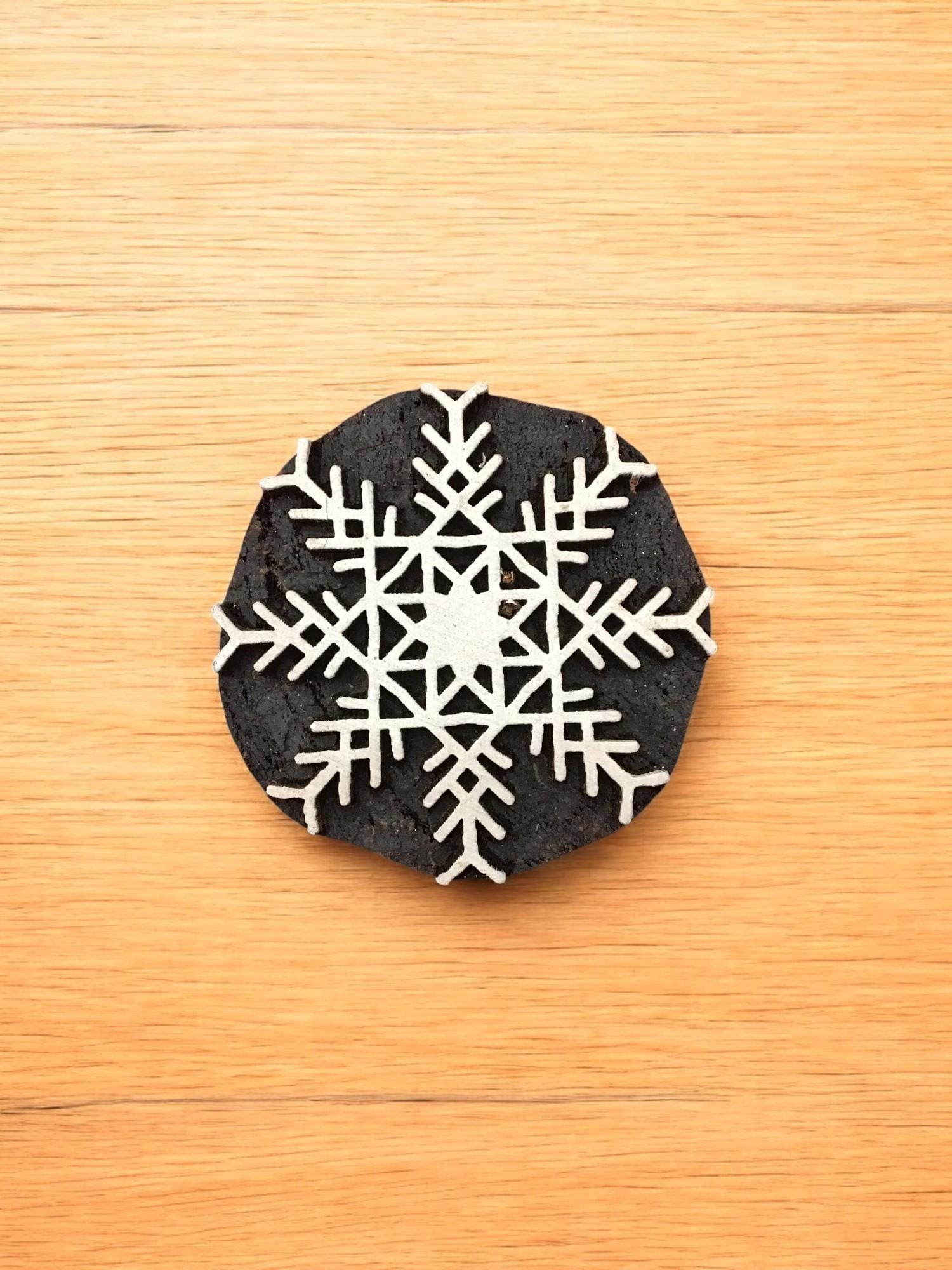 Snowflake Motif Wood Block Stamp Set, Hand Carved Printing Blocks