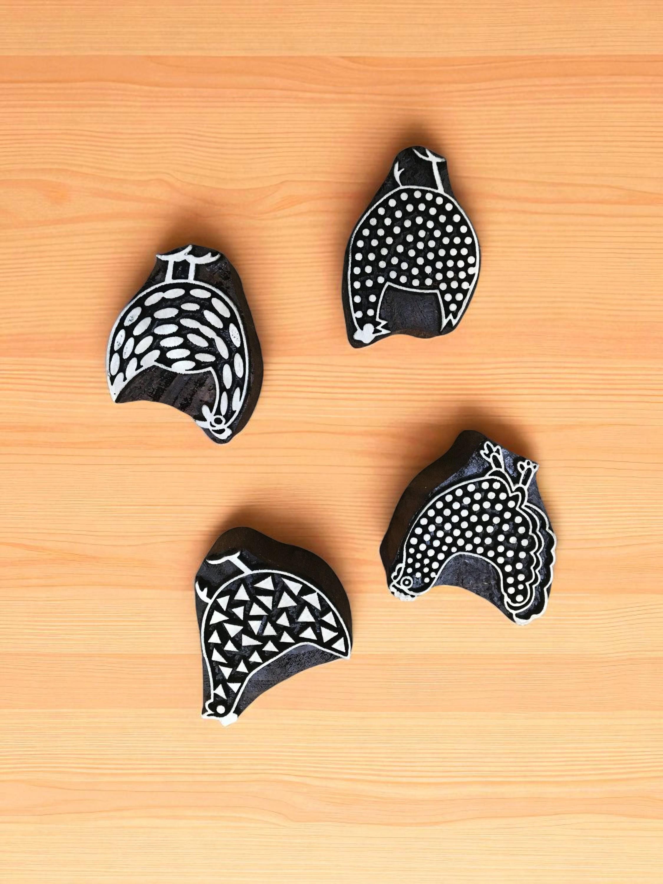 Hand Carved Chicken Printing Blocks, Indian Wood Stamps