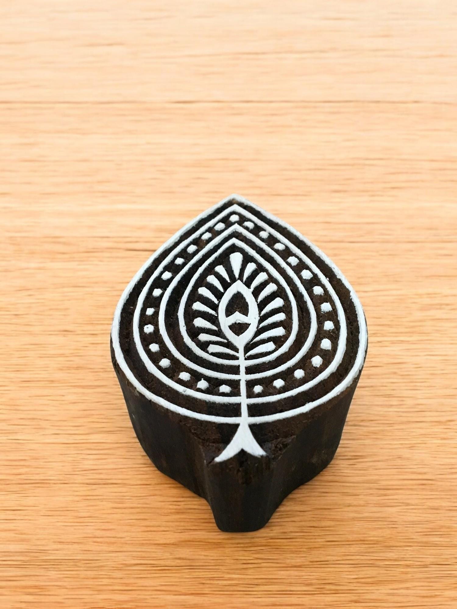 leaf, hand carved Indian wood printing block; textile stamp; pottery stamp,