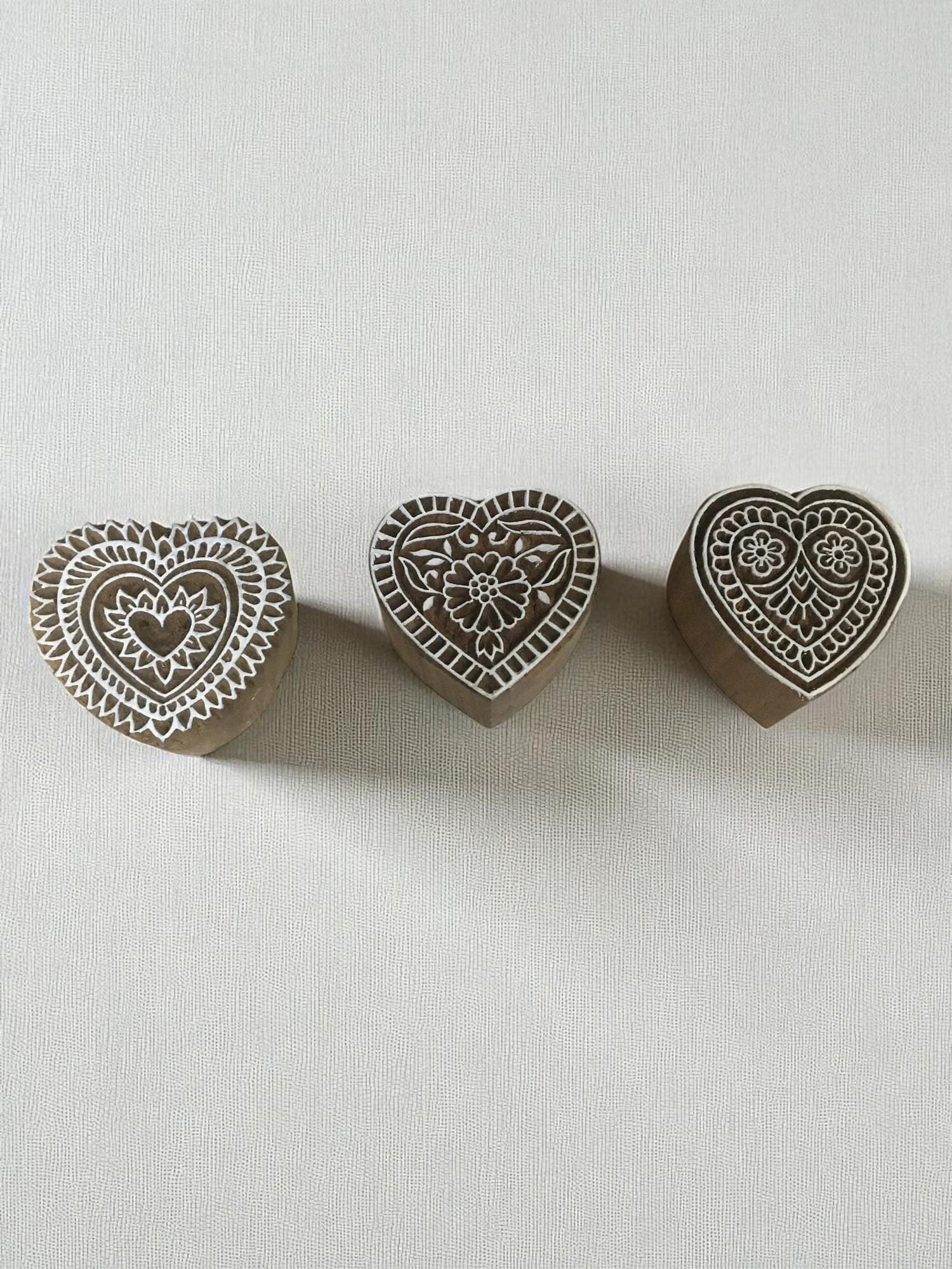 Hand Carved Indian Heart Stamp Set, Henna Fabric Printing