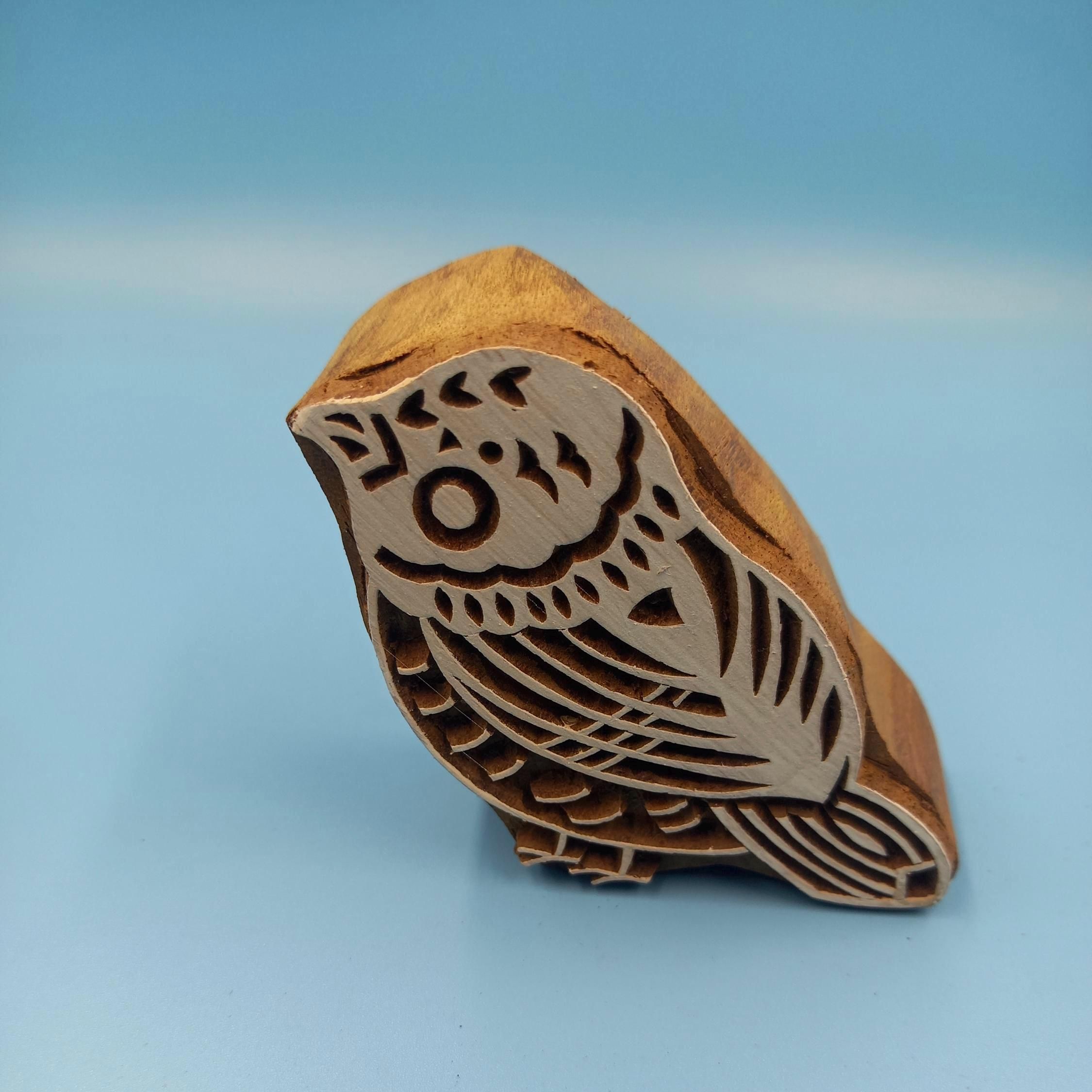 Canary Bird Wooden Printing Block Pottery Stamp, Batik Tjaps, Blaudruck stempel, floral carved stamps