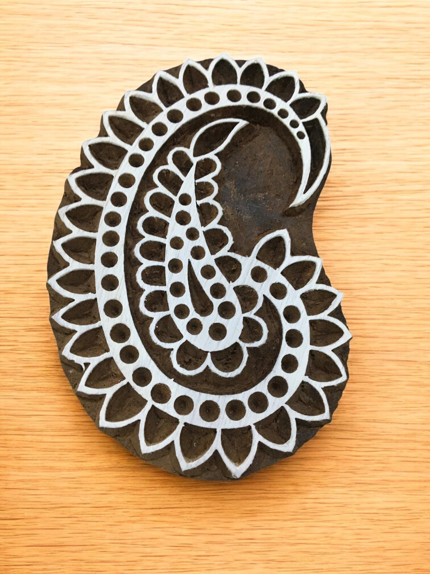 Hand Carved Paisley Wood Stamp, Indian Textile Block Print