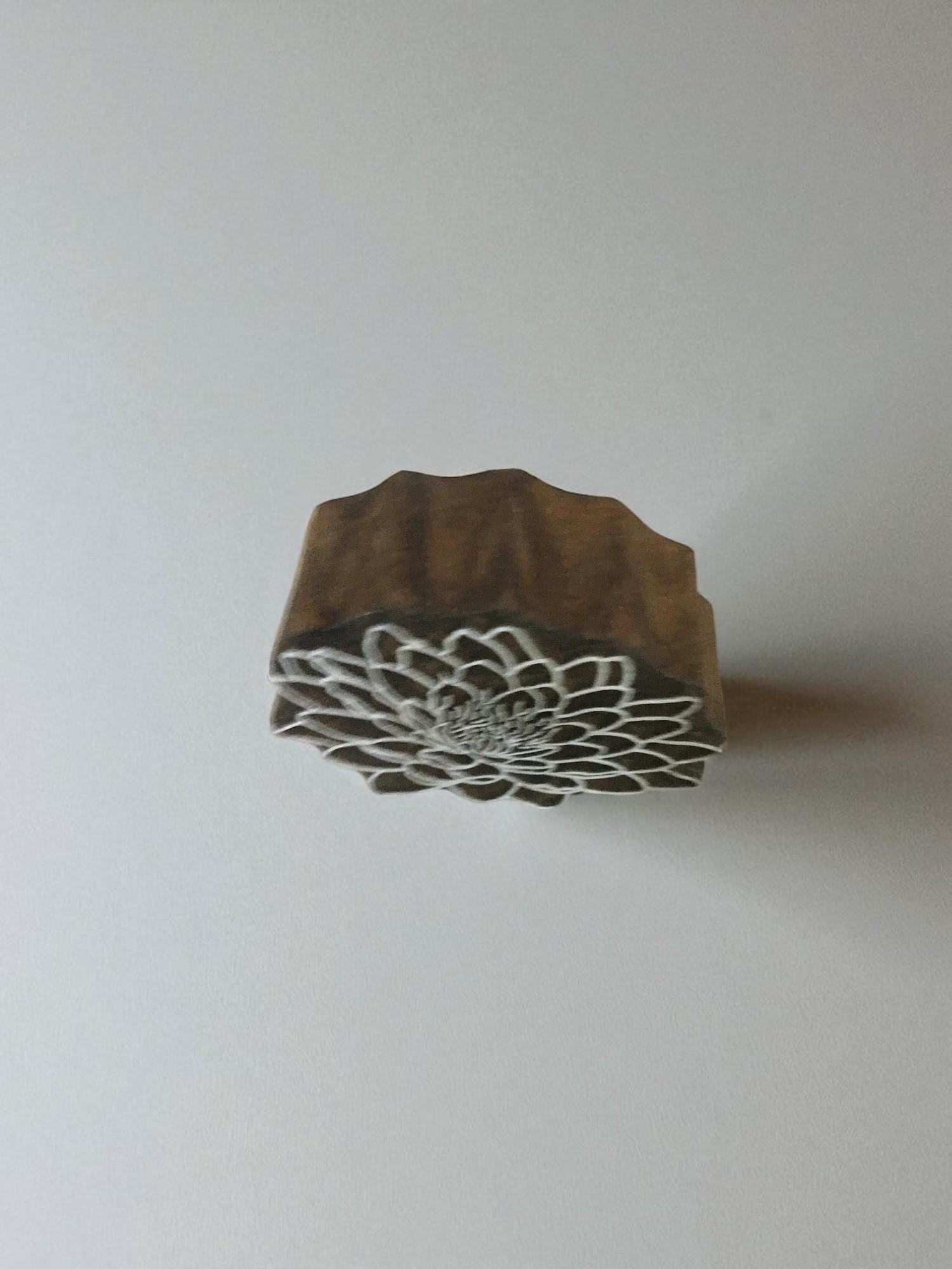 Hand Carved Lotus Wood Stamp, Indian Textile Printing Block (6cm)