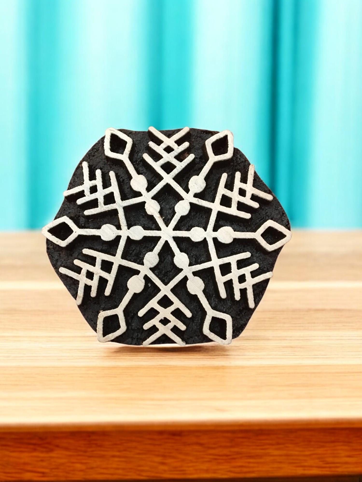 Hand Carved Snowflake Wood Block Stamp Set, Textile Printing, 6.2cm, 10pc