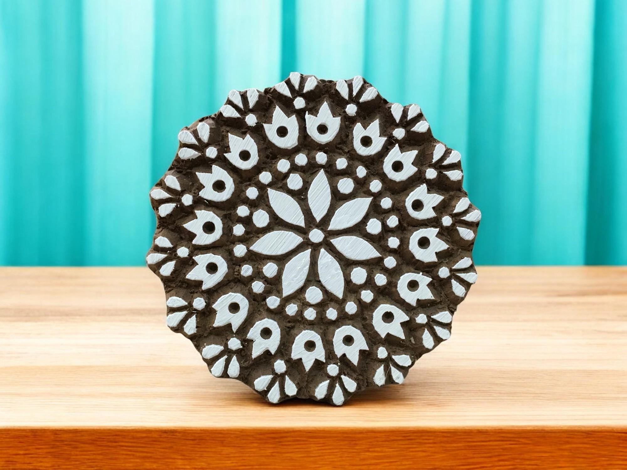 Serenity in Blooms: Indian Wooden Printing Block - Mandala Flower Design