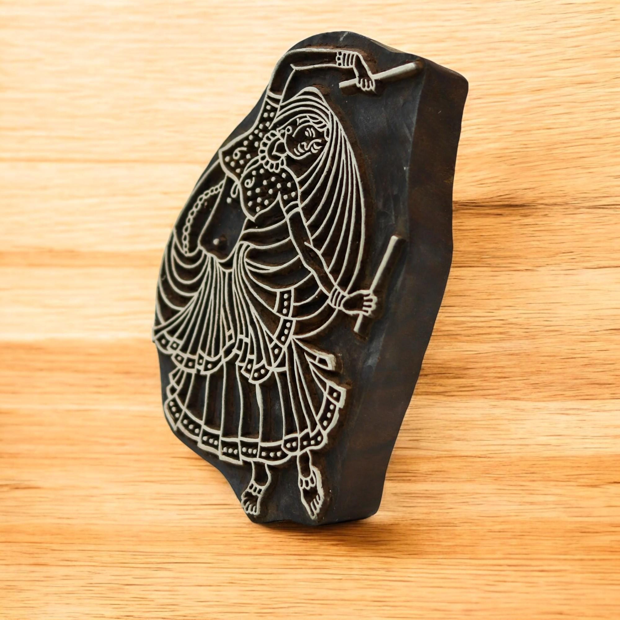 Dancing Lady Wooden Stamp: Textile Print Block