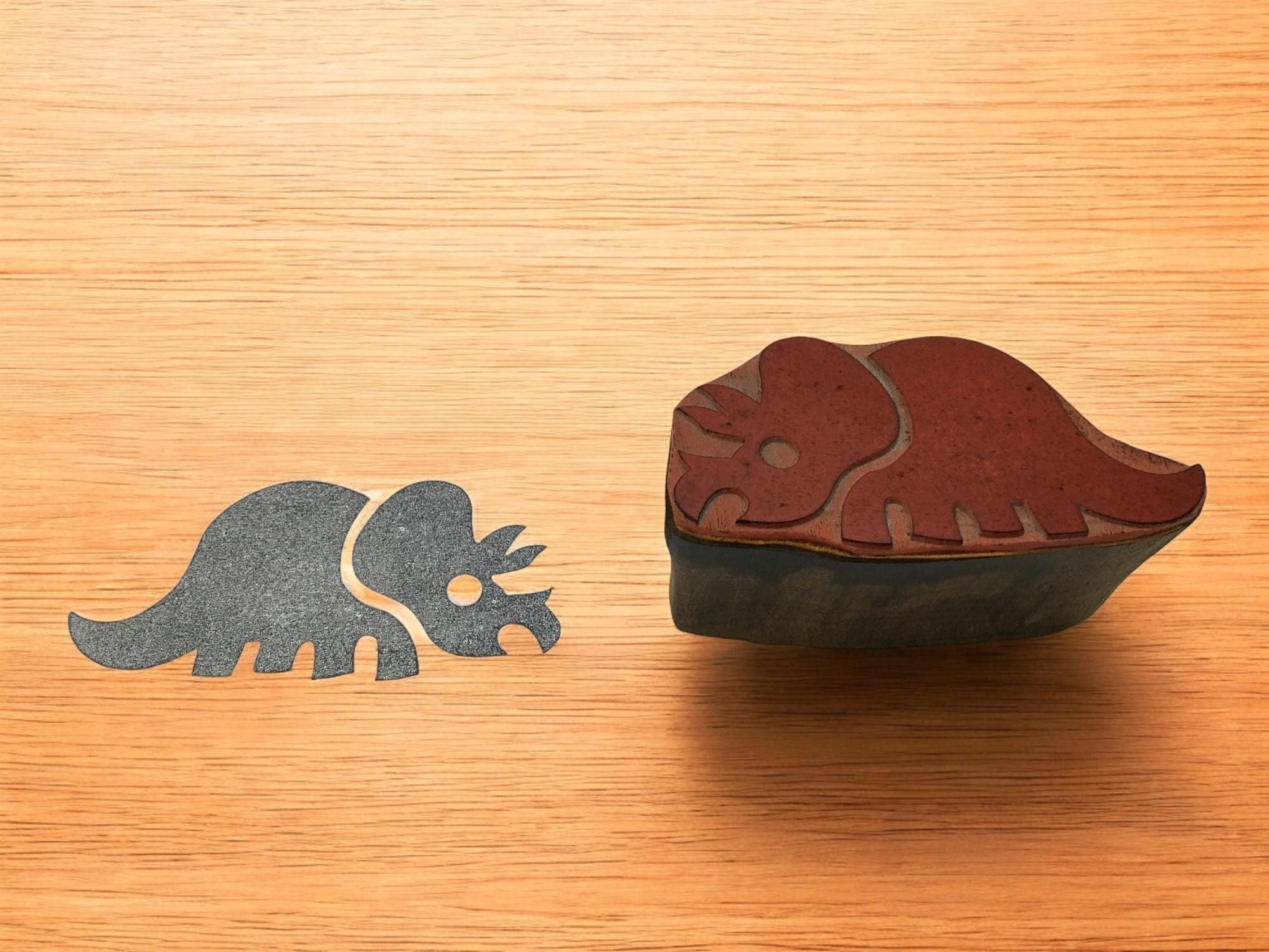Triceratops Stamp - Hand Carved Indian Wood Printing Block