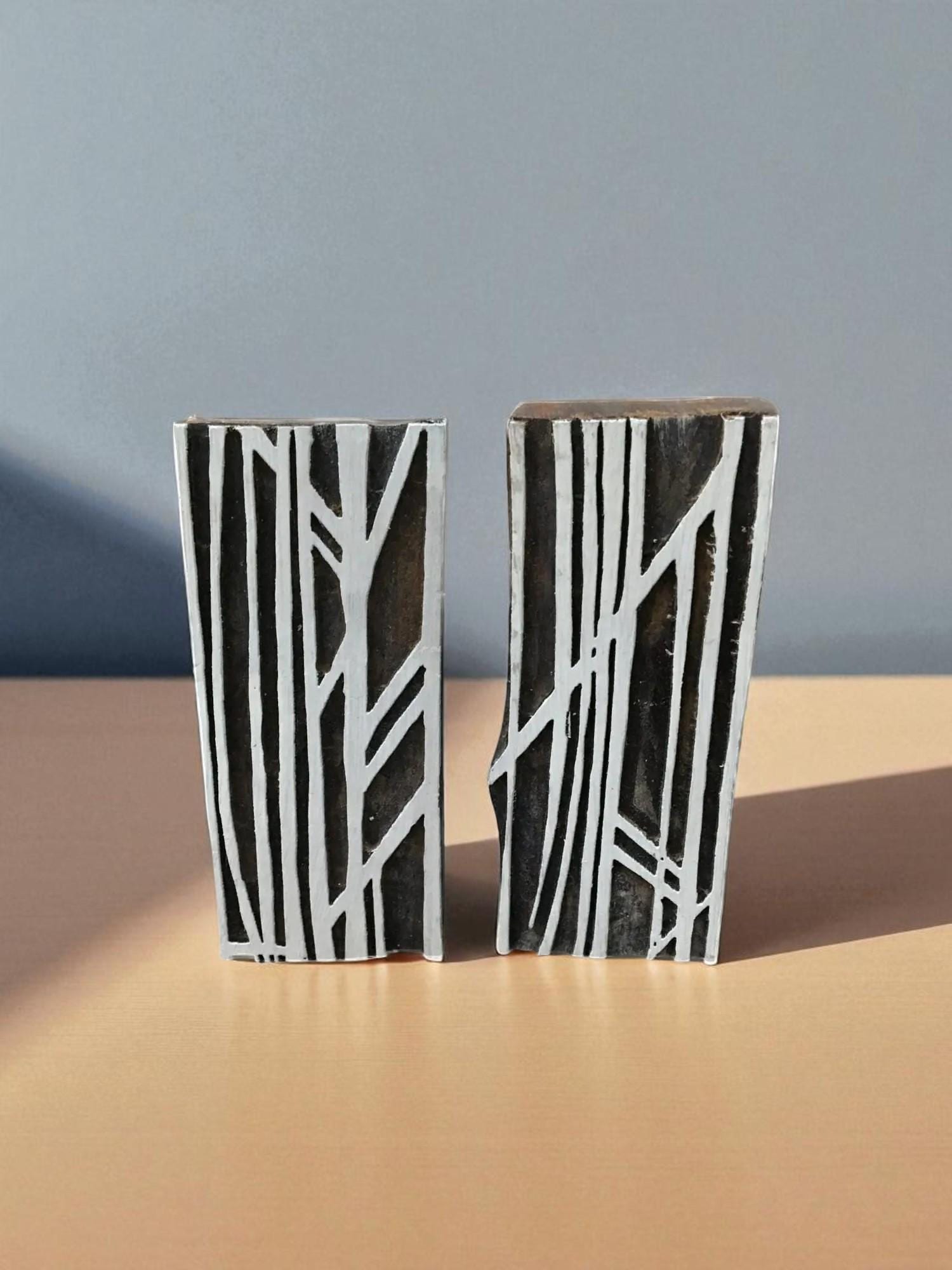 Bamboo Maze Pair,  hand carved Indian wood printing block; textile stamp; pottery stamp,