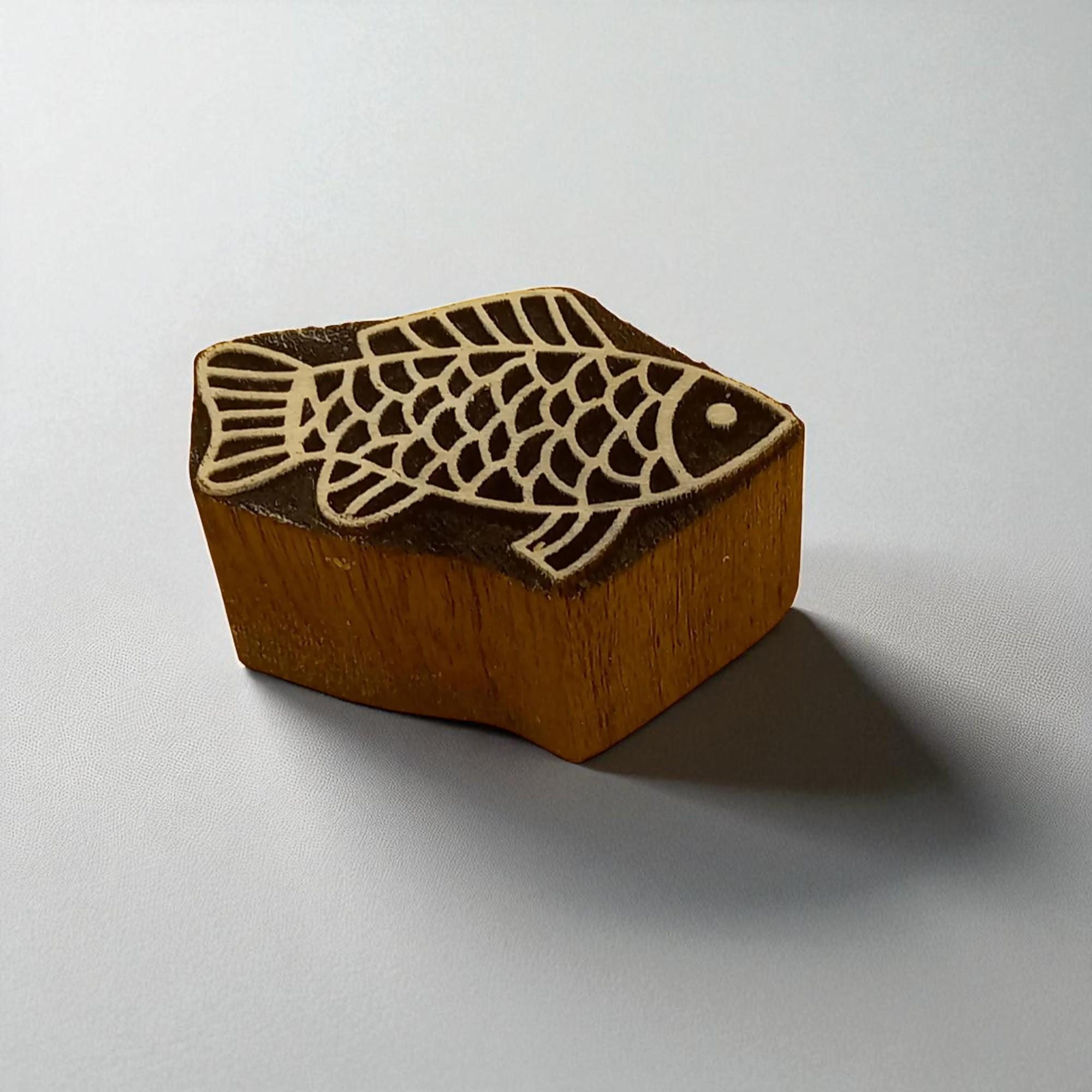 Sleepy Fish  hand carved Indian wood printing block; textile stamp; pottery stamp,