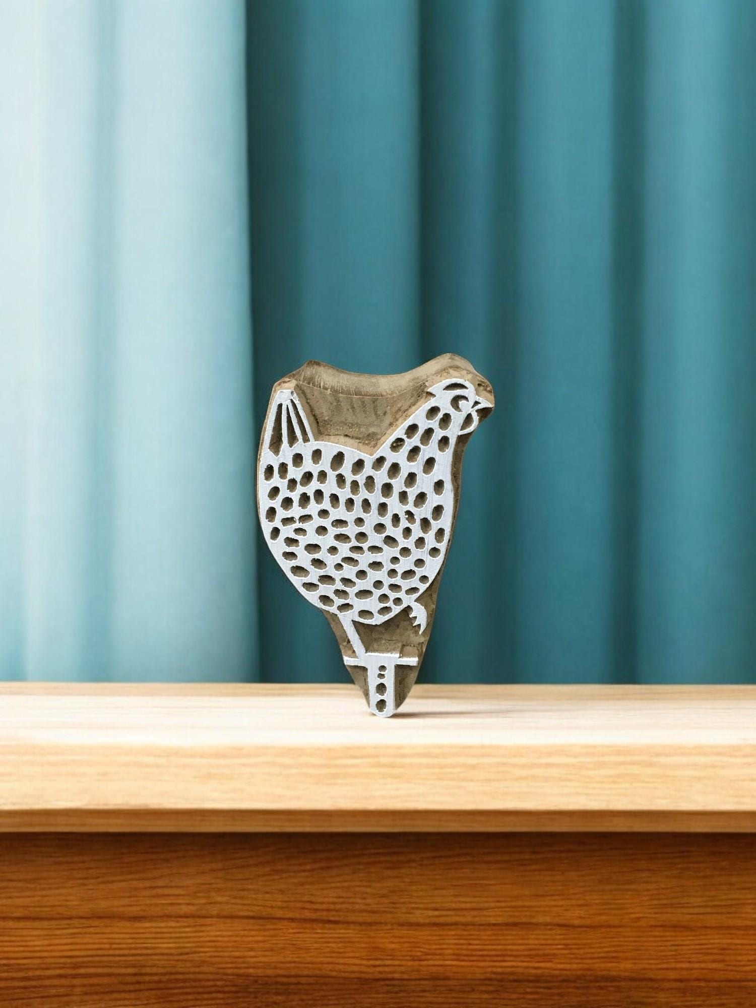 Hen on Iron Stand Wood Stamp: Rustic Textile/Pottery Block