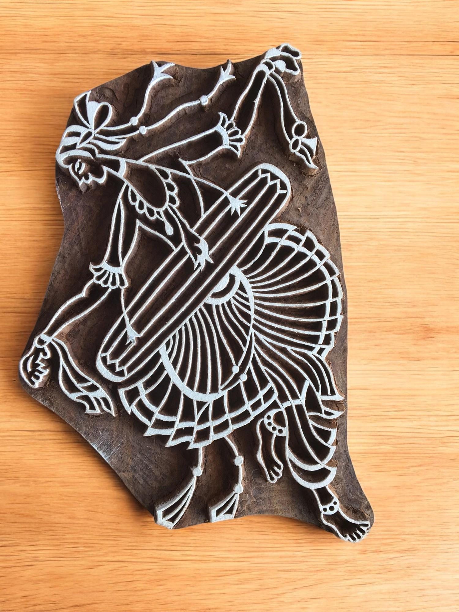 Hand Carved Indian Wood Stamp, Dancing Man Totom Folk Art
