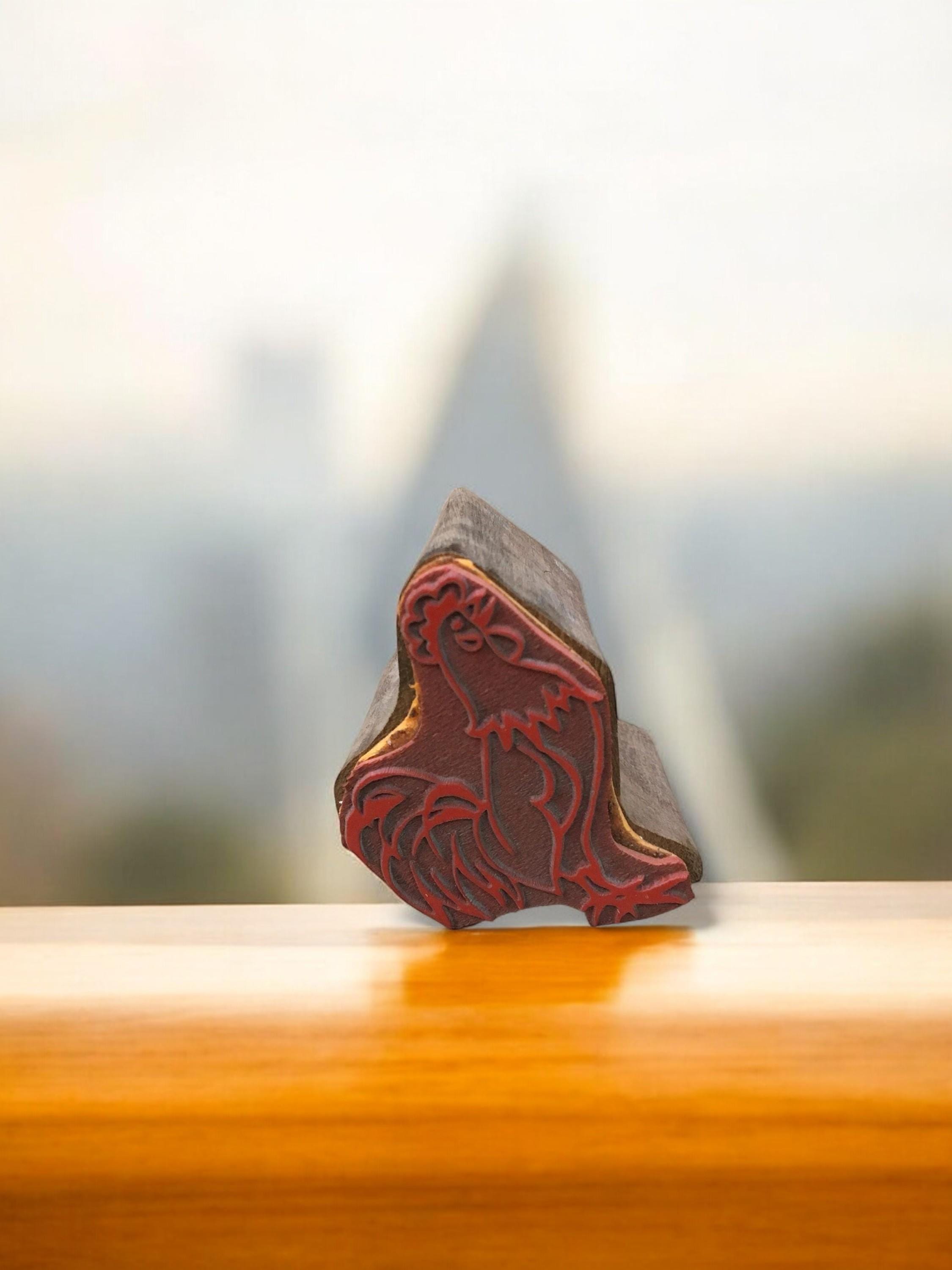 Hand Carved Cockerel Rubber Printing Block – Textile & Pottery Stamp