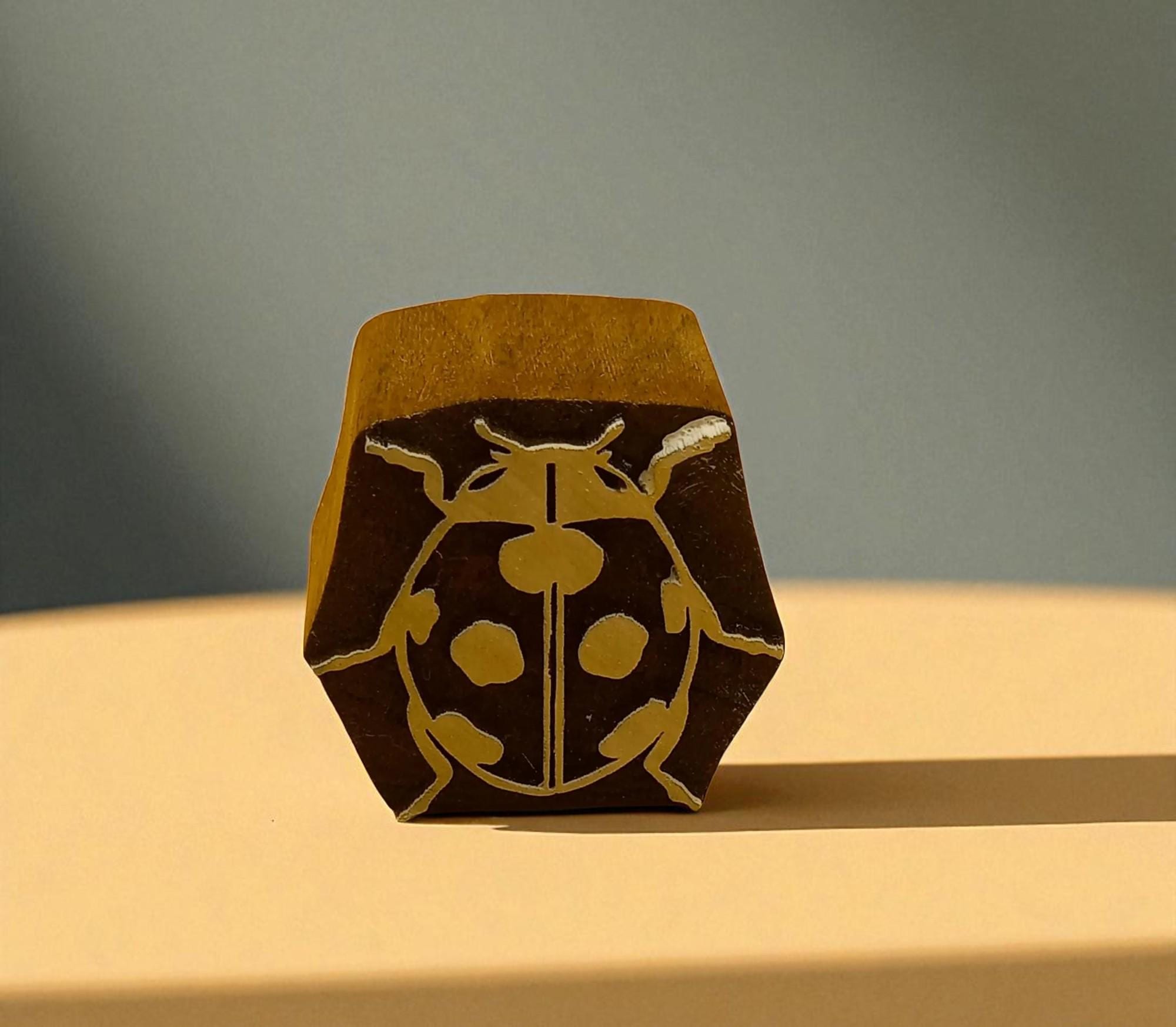 Fat Beetle hand carved Indian wood printing block; textile stamp; pottery stamp,