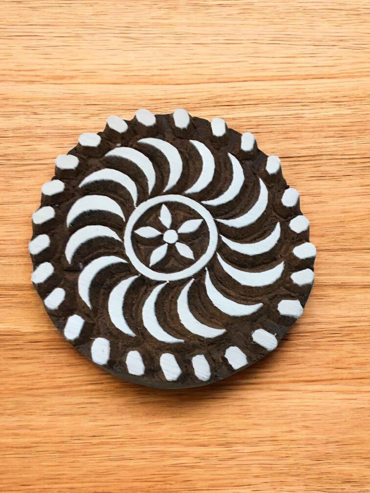 Hand Carved Swirl Mandala Wood Stamp, Textile Block, Pottery DIY