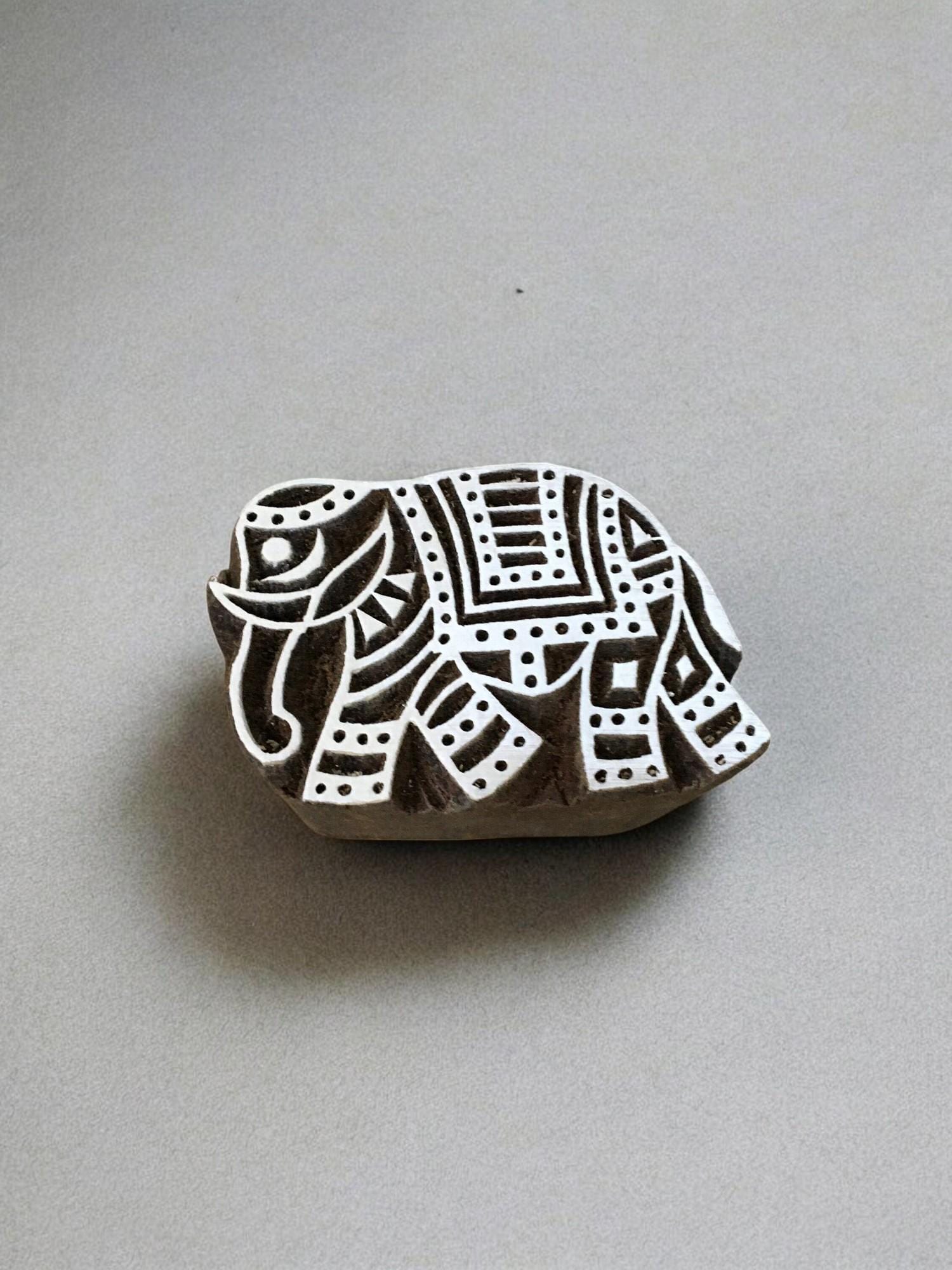 A small elephant  01,  hand carved Indian wood printing block; textile stamp; pottery stamp,